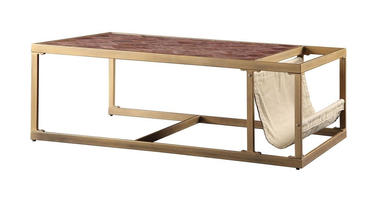 Genevieve Top Grain Leather/Metal Square Coffee Table