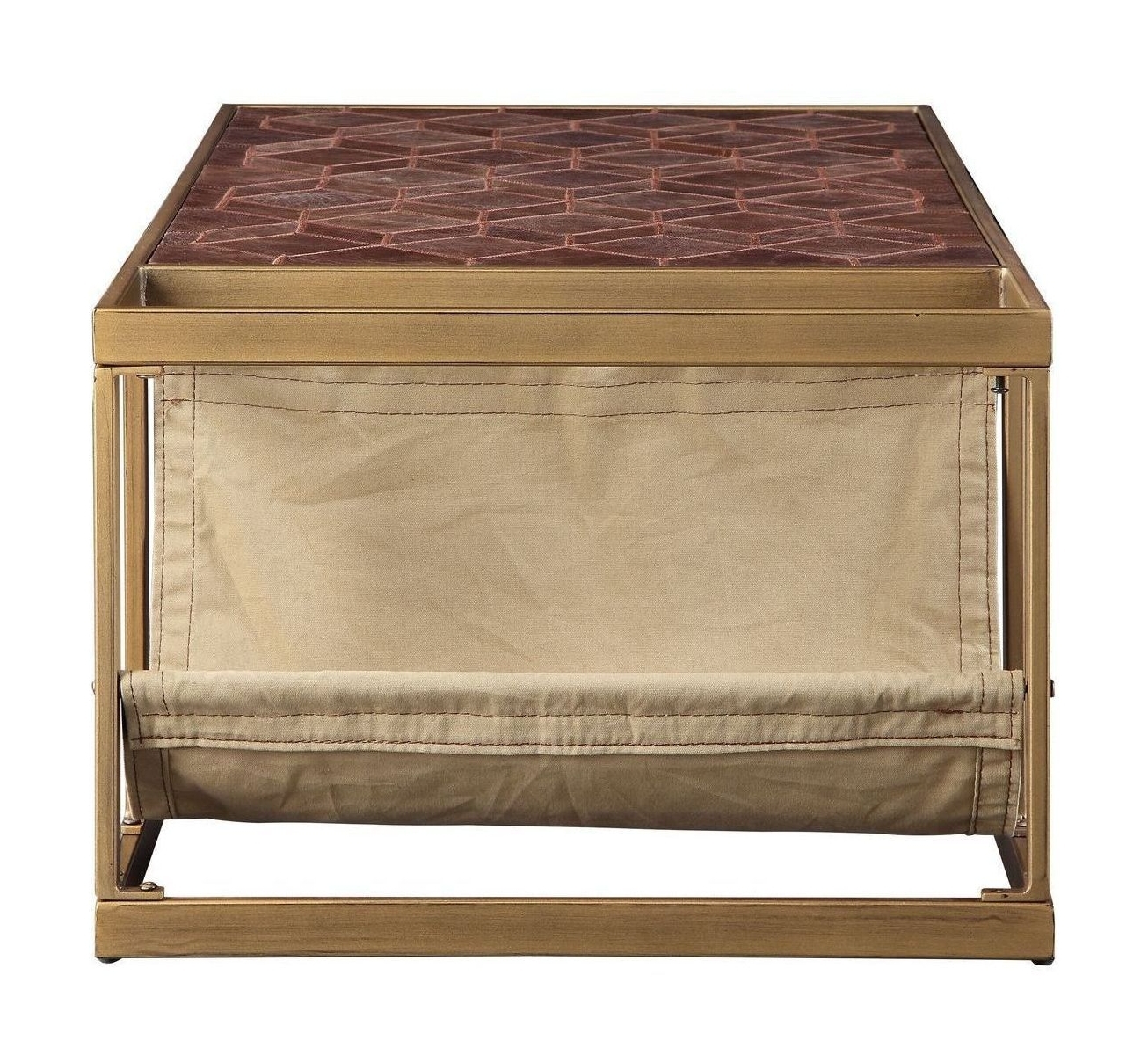 Genevieve Top Grain Leather/Metal Square Coffee Table