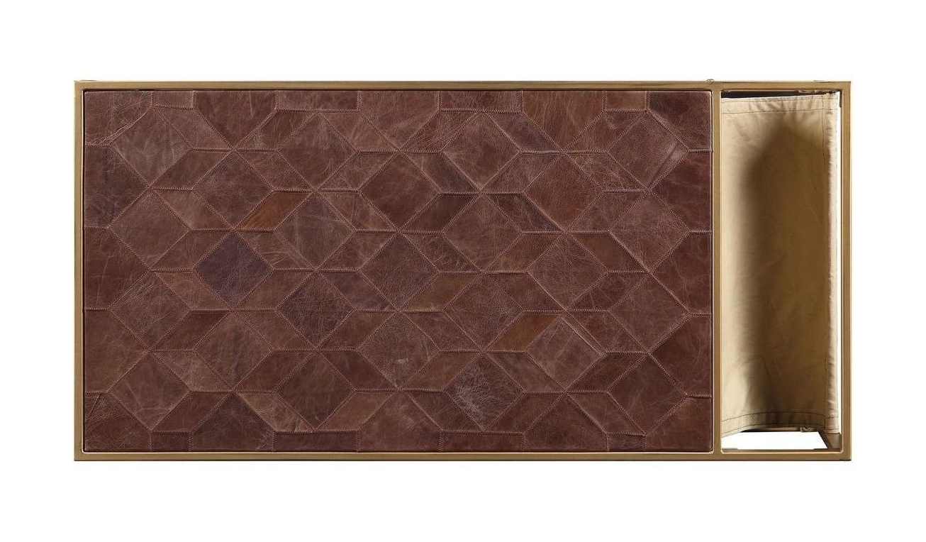 Genevieve Top Grain Leather/Metal Square Coffee Table