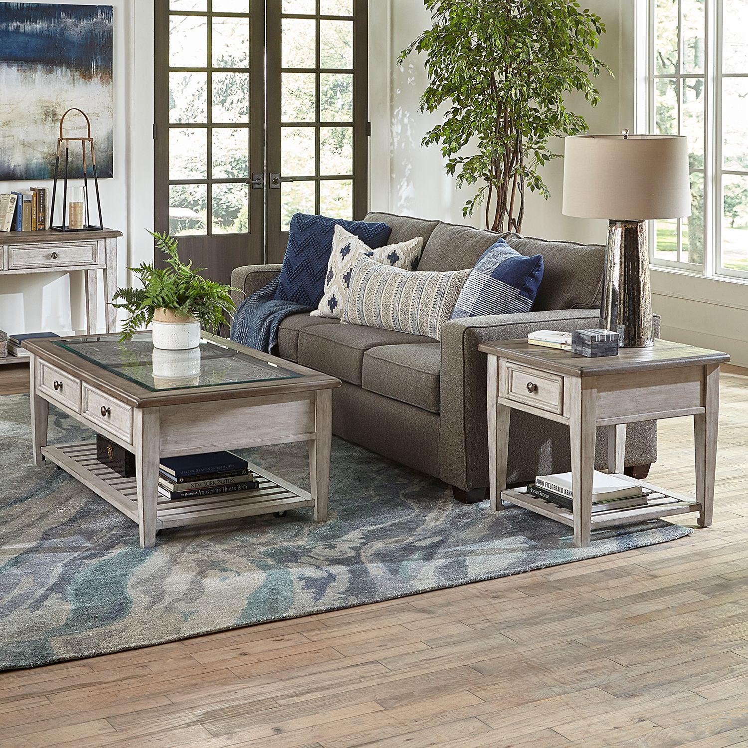 Heartland Rectangular Glass/Wood 2-Drawer Ceiling Tile Cocktail Table