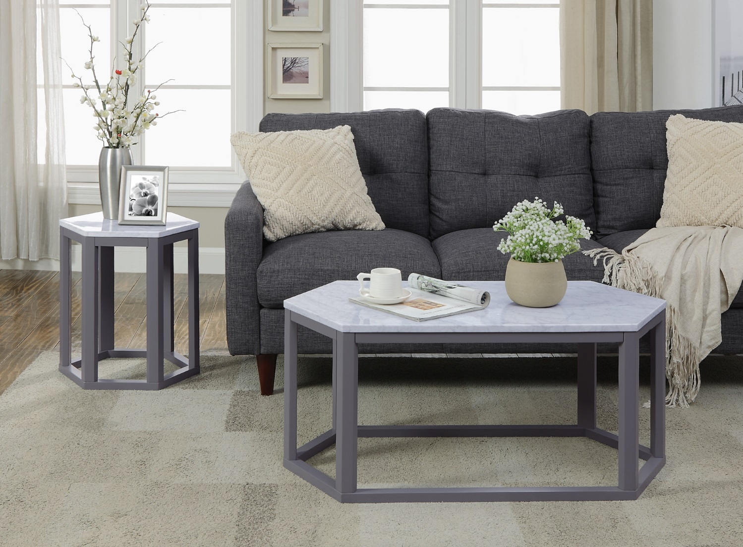 Reon Marble/Wood Hexagon End Table