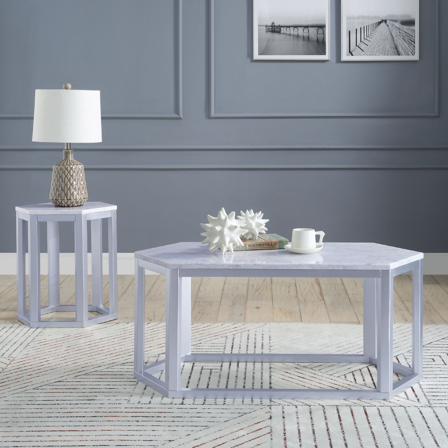 Reon Marble/Wood Hexagon End Table