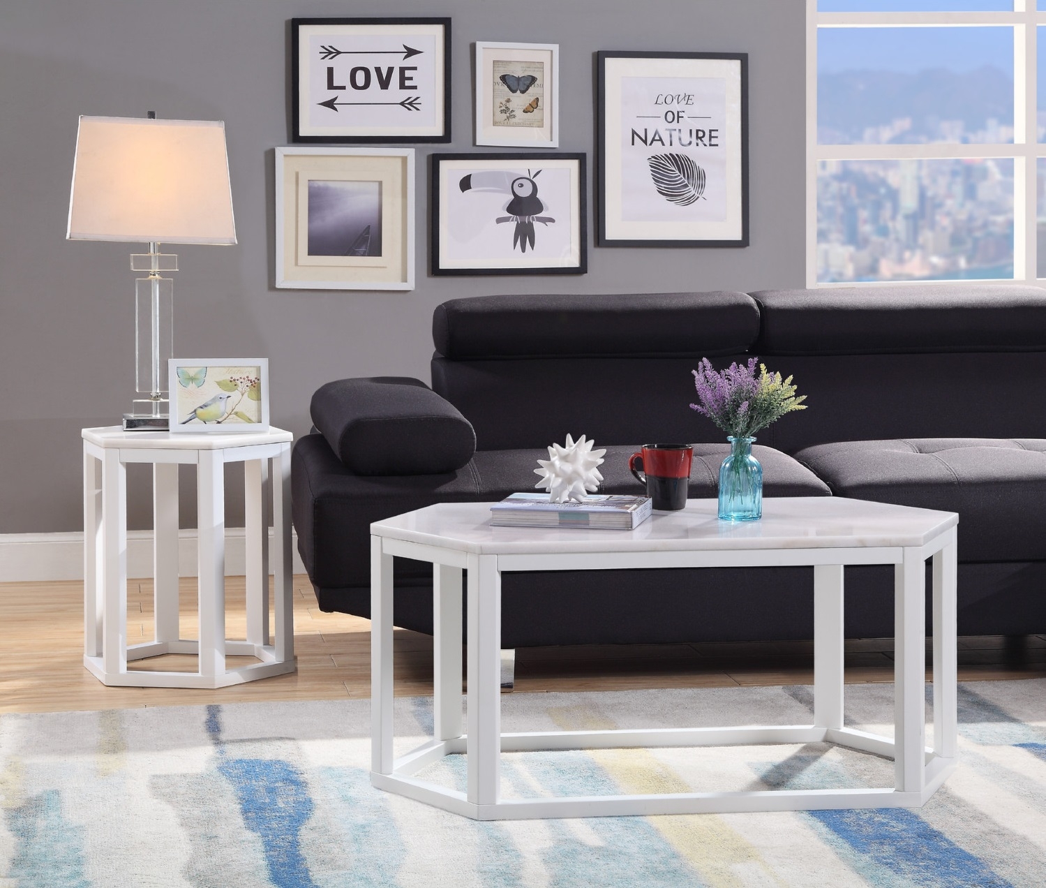 Reon Marble/Wood Hexagon End Table