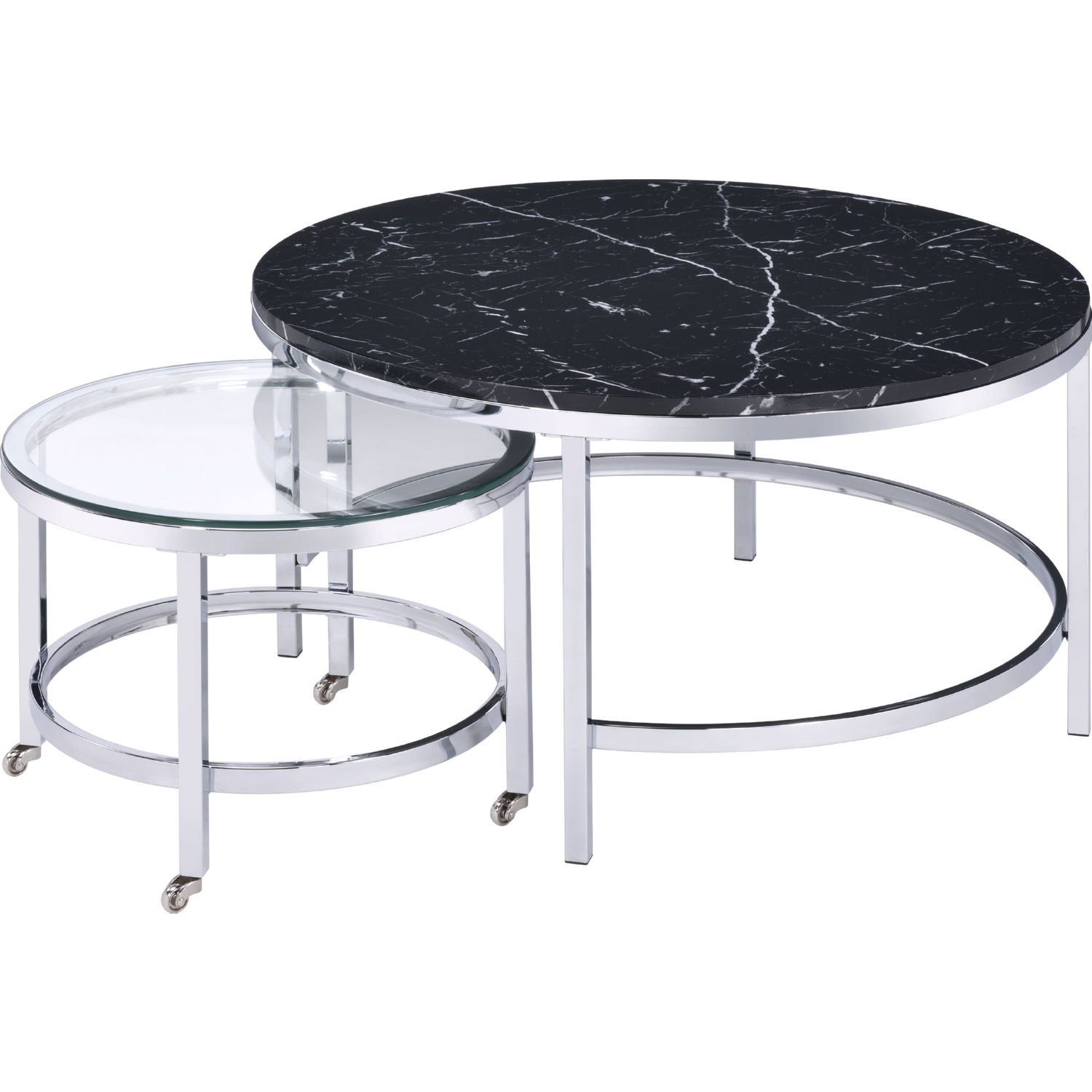 Virlana Faux Marble/Glass Round Nesting Coffee Table Set