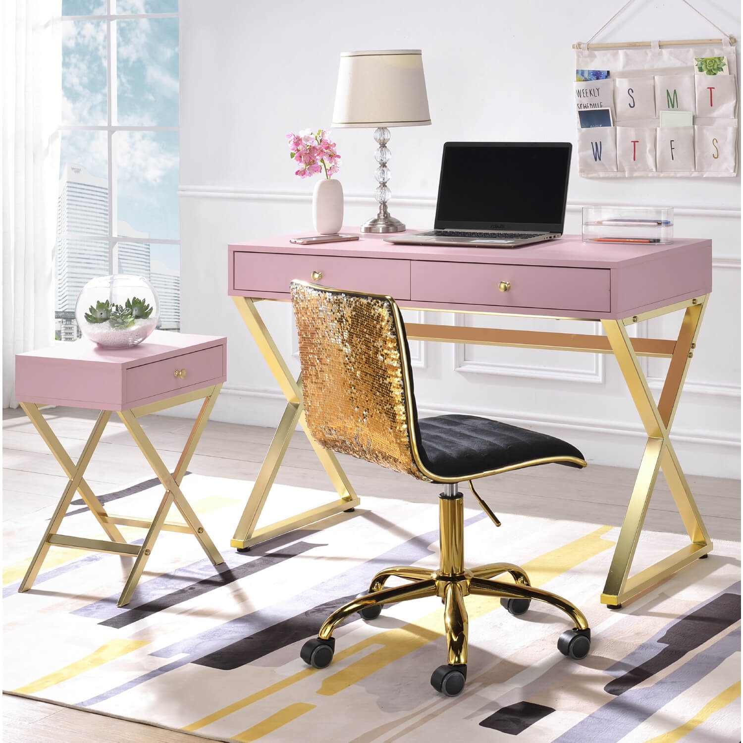 Coleen Wood Veneer/Metal Side Table, Composition 1