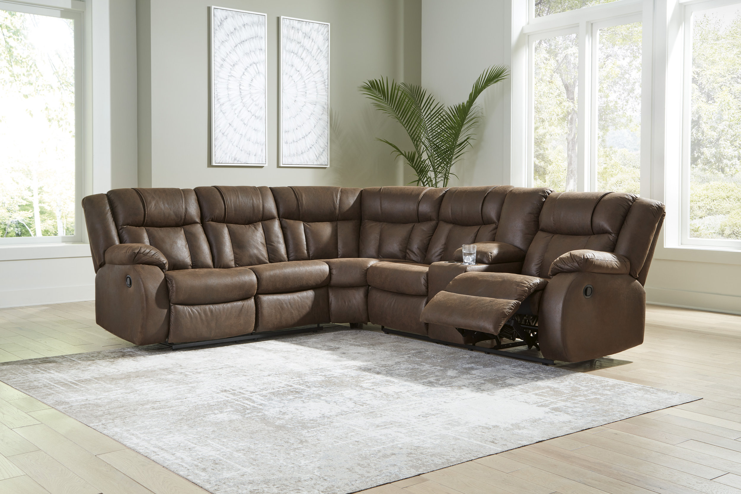 Trail Boys Faux Leather 2-Piece Reclining Sectional Sofa w/Console