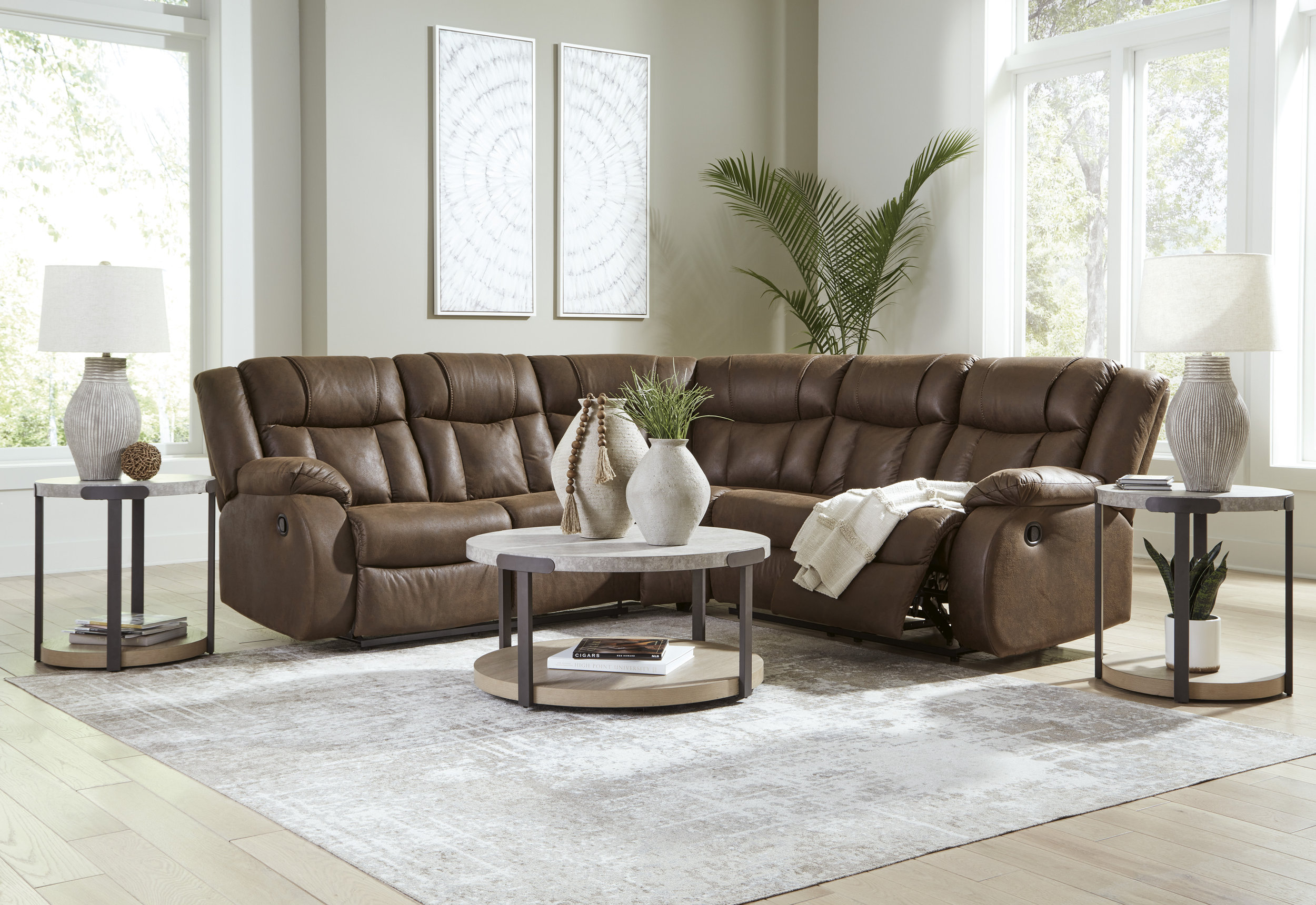 Trail Boys Faux Leather 2-Piece Reclining Sectional Sofa w/Console