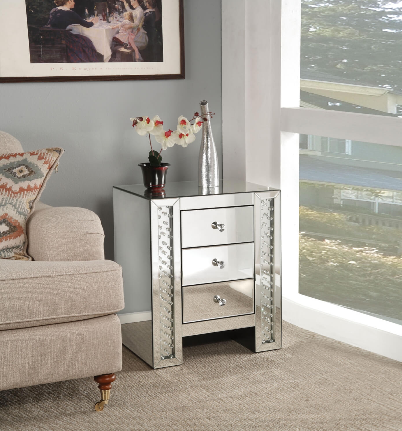 Nysa 82778 Mirrored/Faux Crystals Accent Table