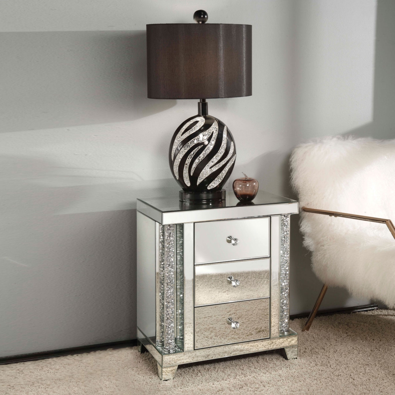 Noralie 82779 Mirrored/Faux Diamonds Accent Table/Nightstand