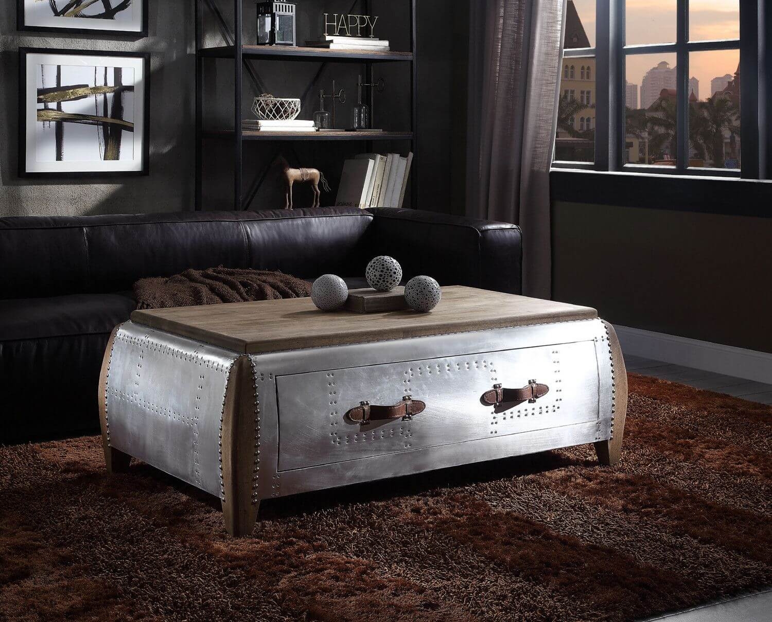 Brancaster 82855 Wood/Aluminum Storage Coffee Table