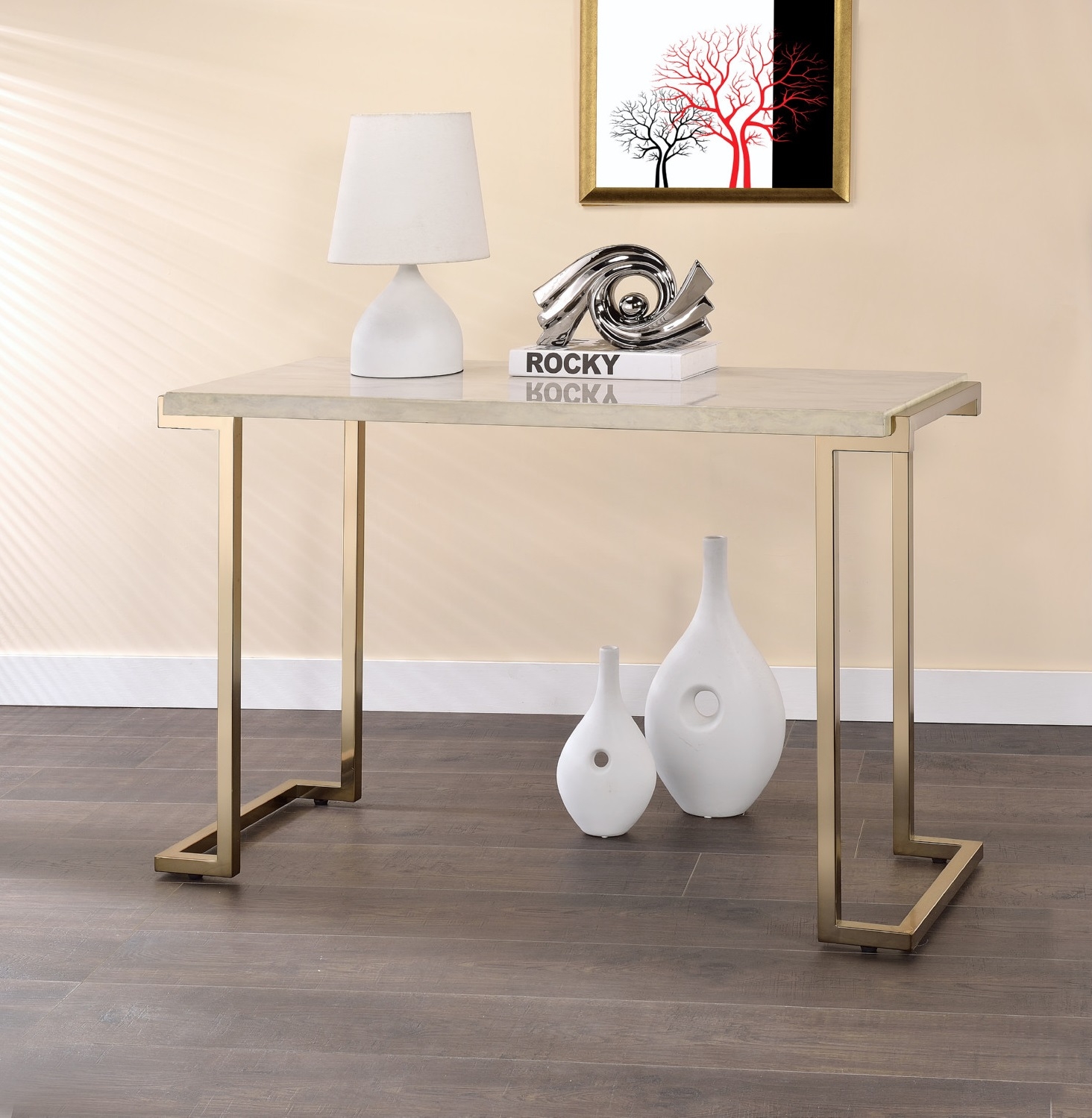 Boice II Faux Marble Rectangular Sofa Table