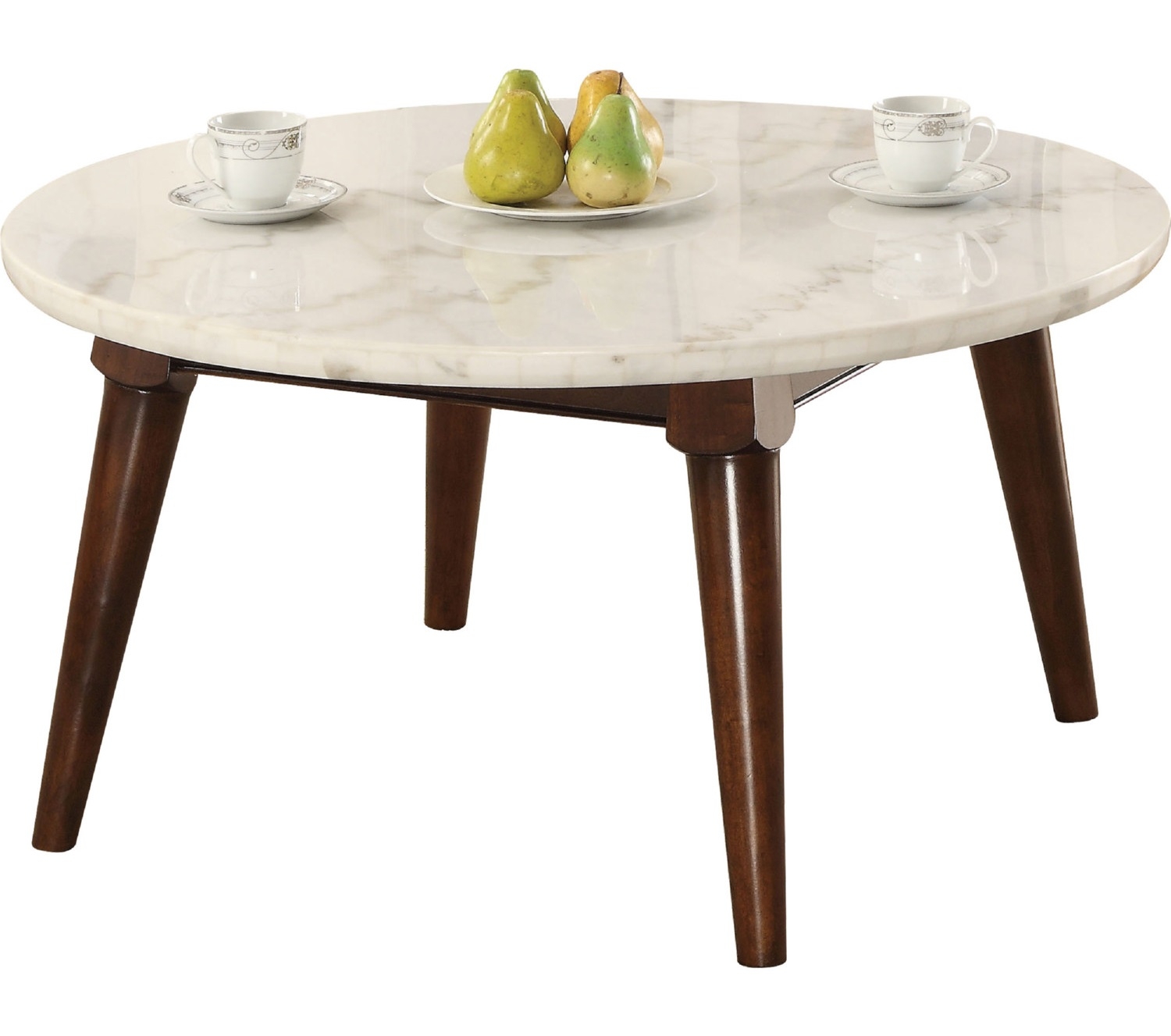 Gasha Marble/Wood Round Coffee Table Set