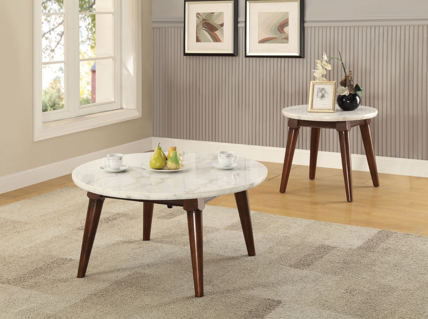Gasha Marble/Wood Round End Table