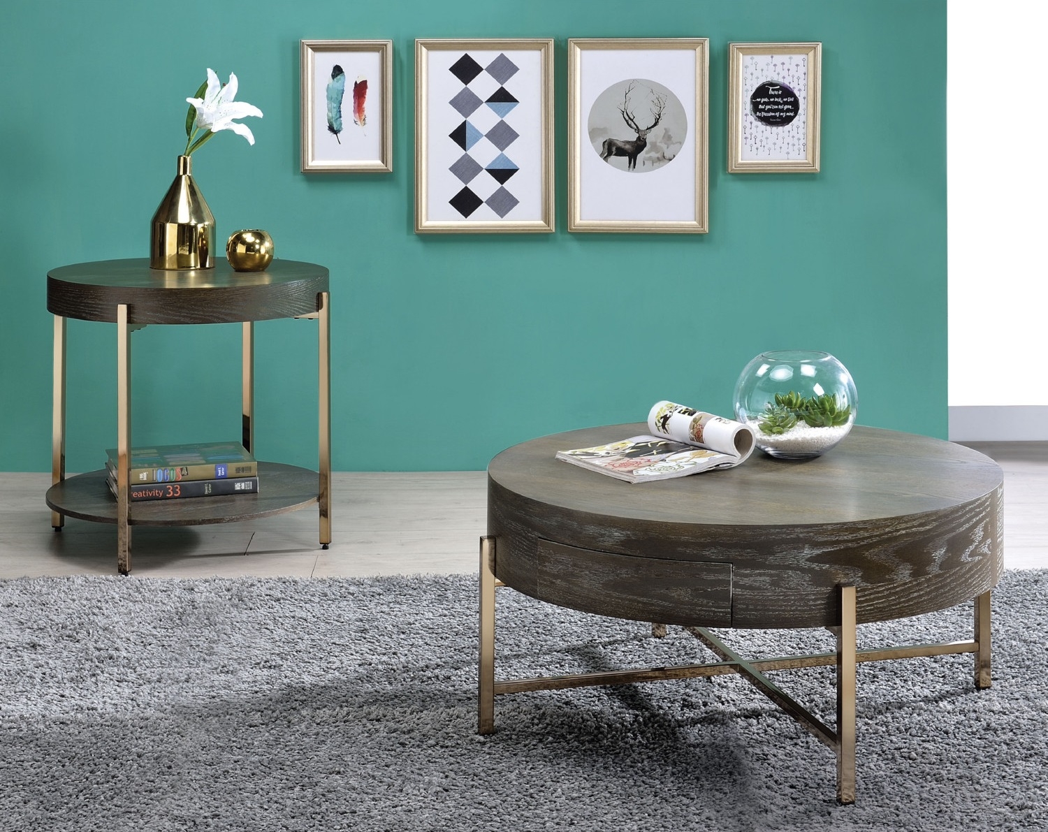 Weyton Wood/Metal Round End Table