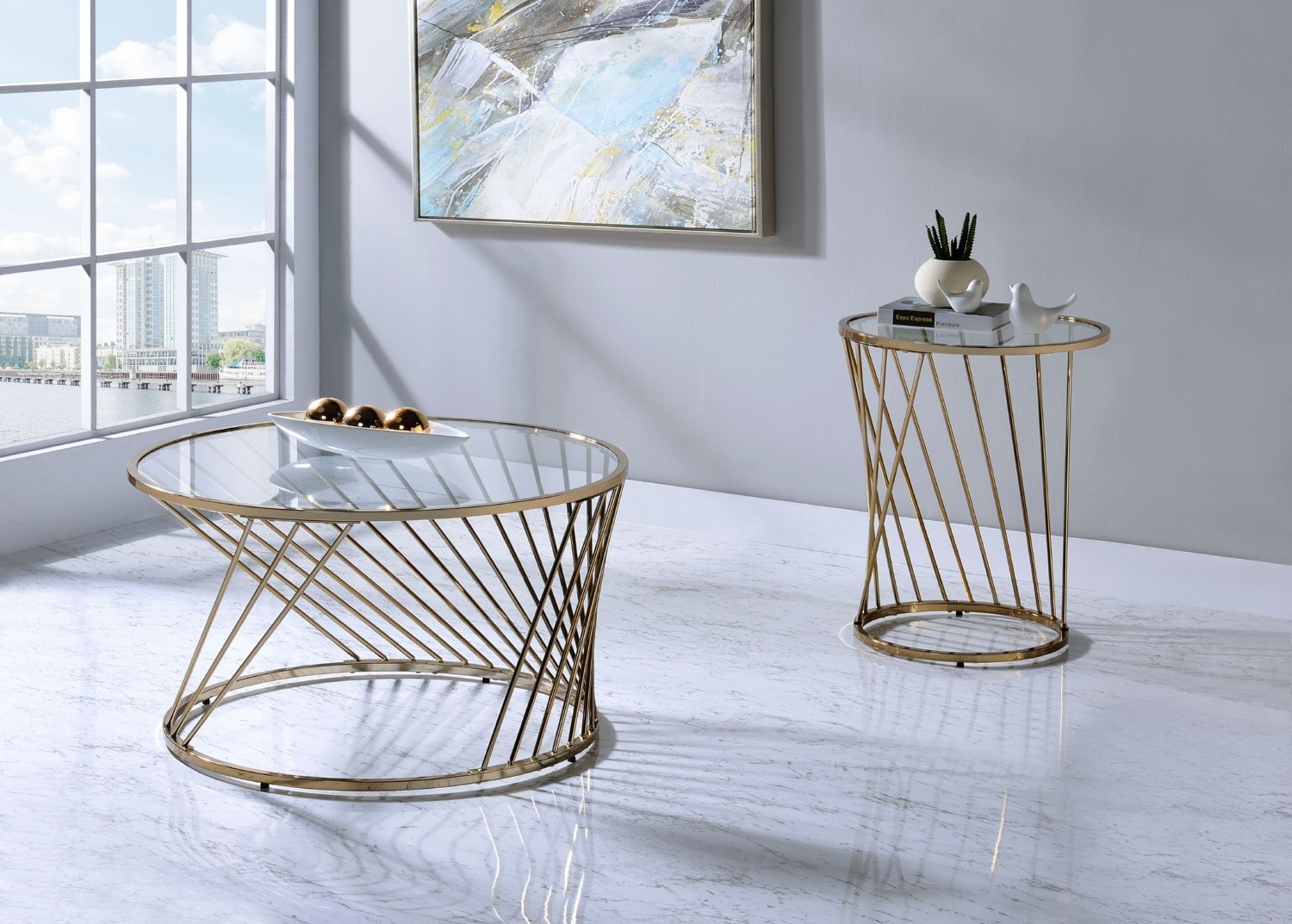 Bluelipe Glass/Metal Round End Table