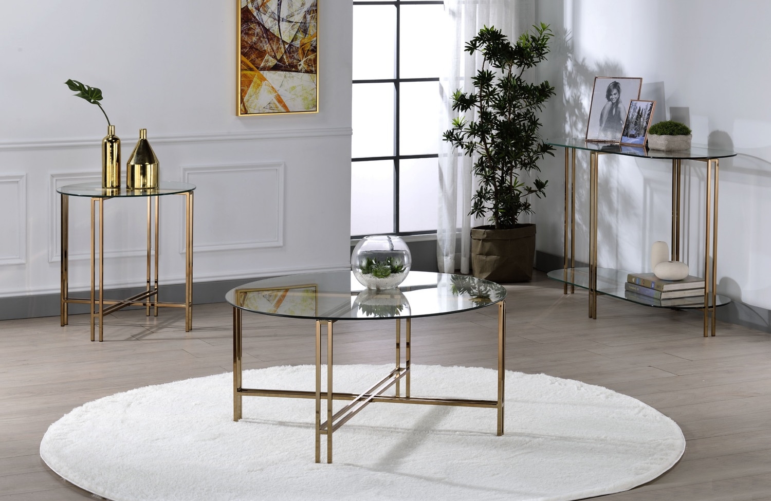 Veises Glass/Metal Round End Table