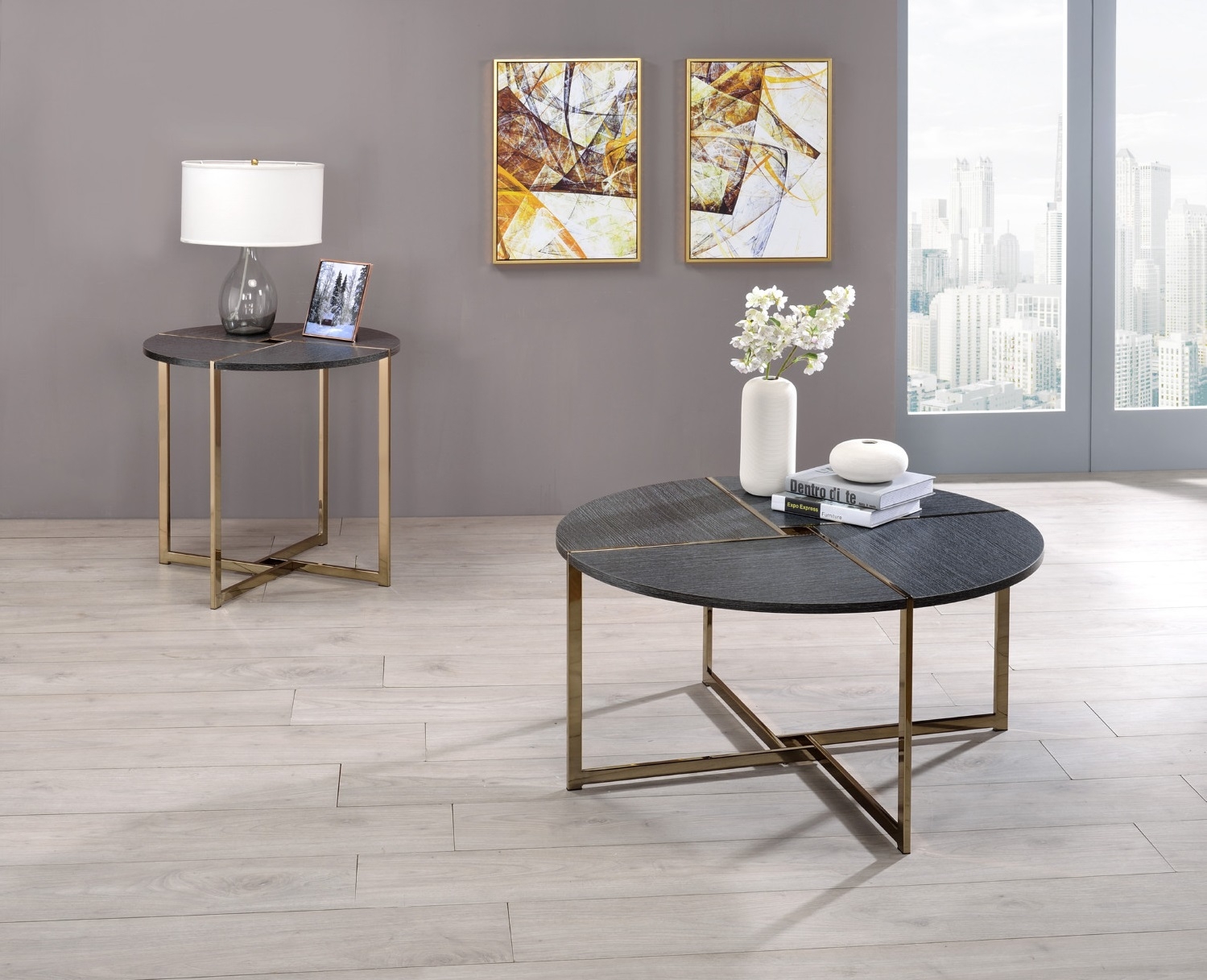 Bromia Wood/Metal Round End Table