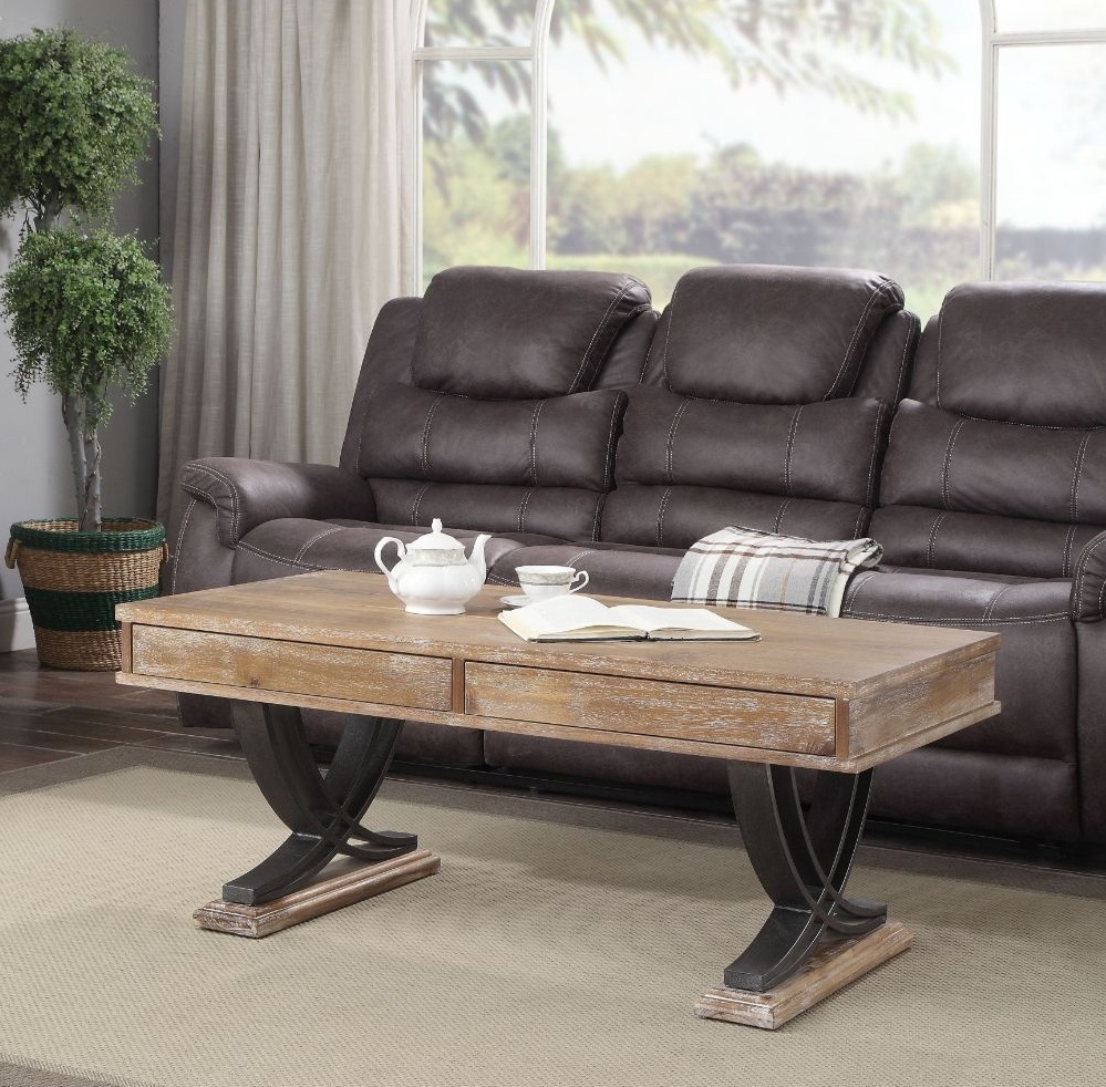 Pellio Wood/Metal Rectangular Storage Coffee Table Set w/2 Drawers
