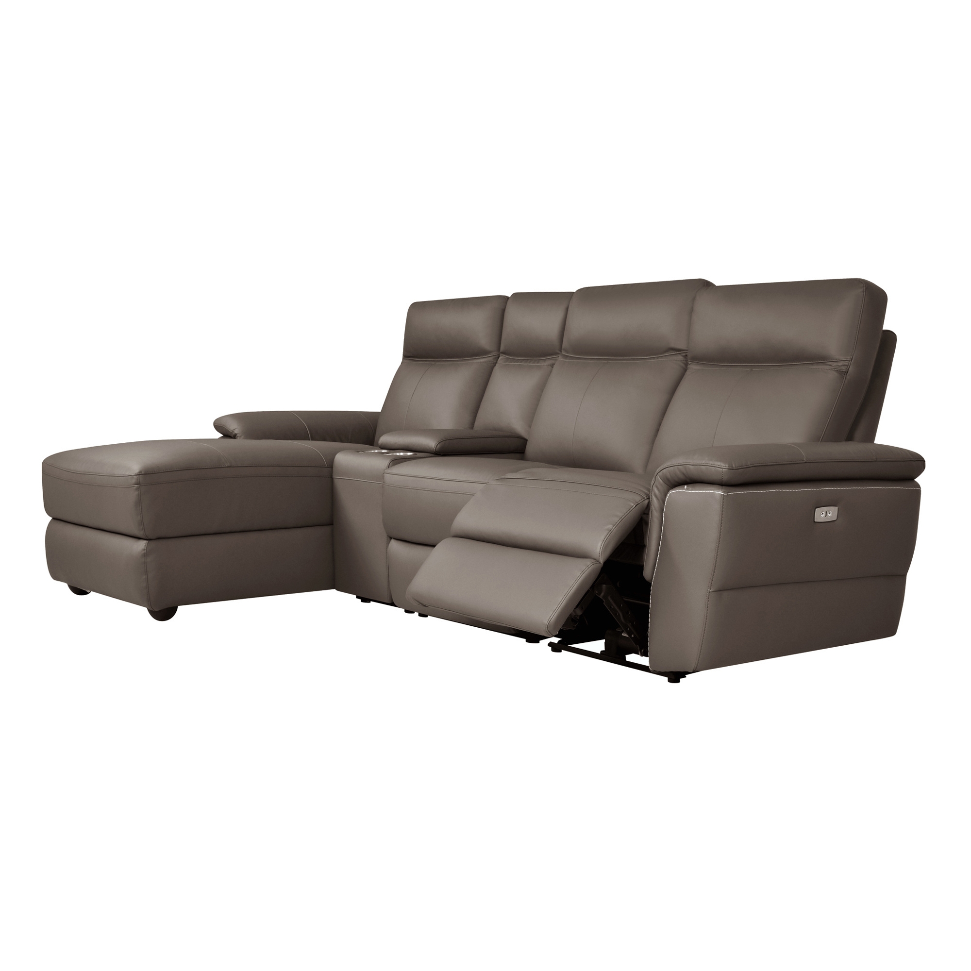 Olympia 4-Piece Leather/Leatherette Power Reclining Sectional, Left Chaise Facing