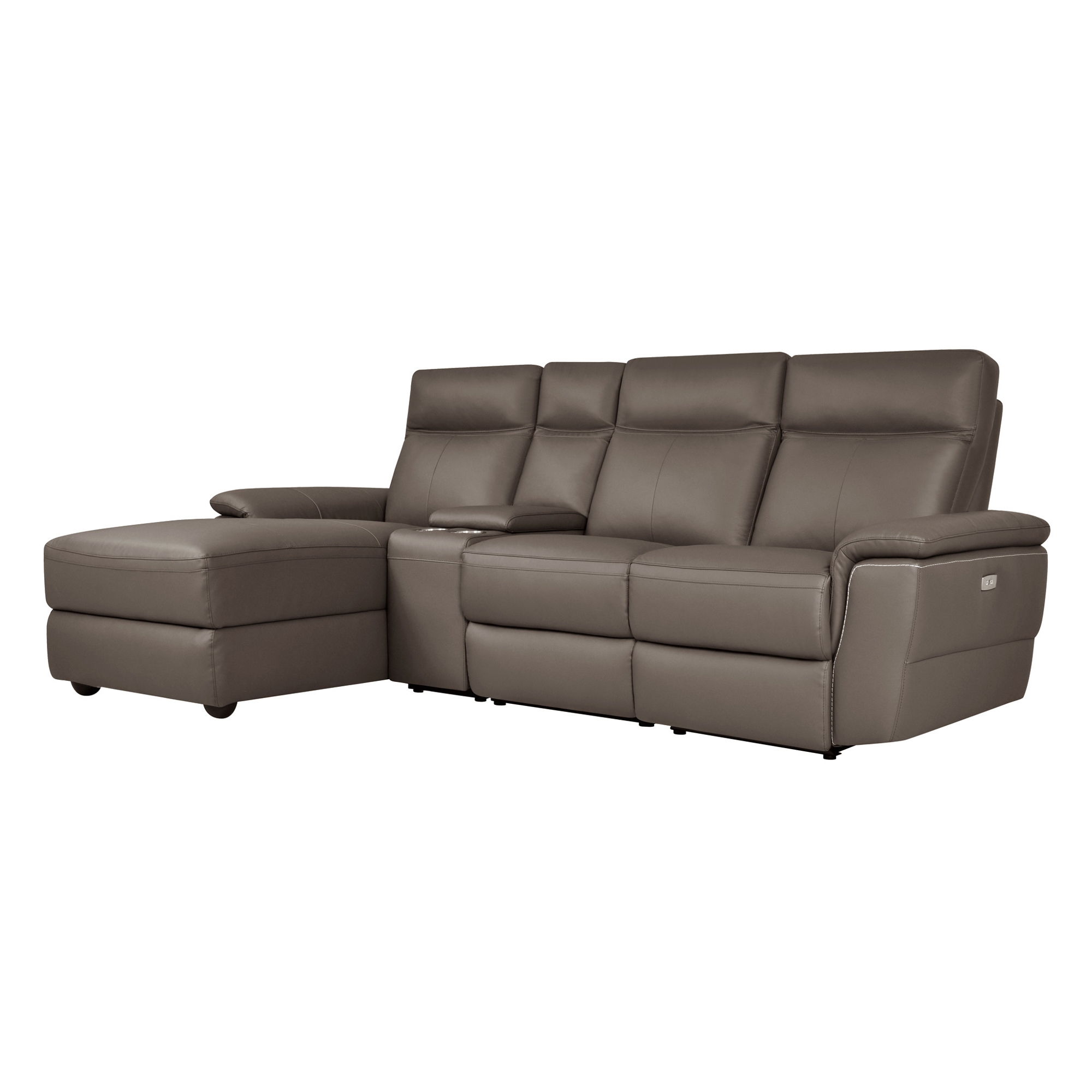 Olympia 4-Piece Leather/Leatherette Power Reclining Sectional, Left Chaise Facing