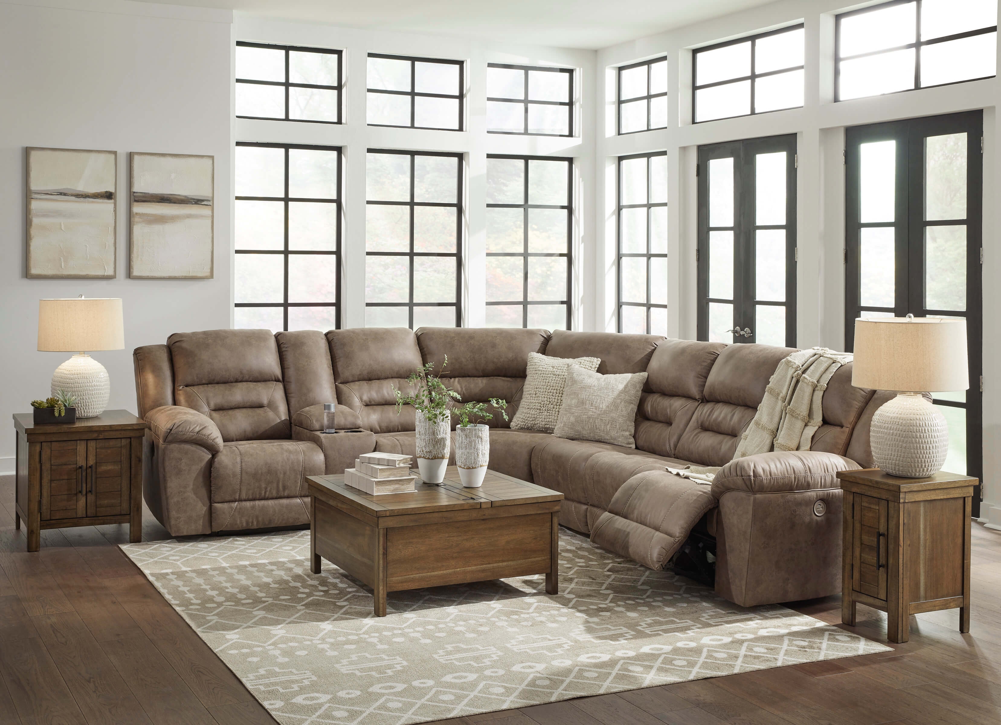 Ravenel 4-Piece Polyester/PU Power Reclining Sectional Sofa, Left Arm Facing