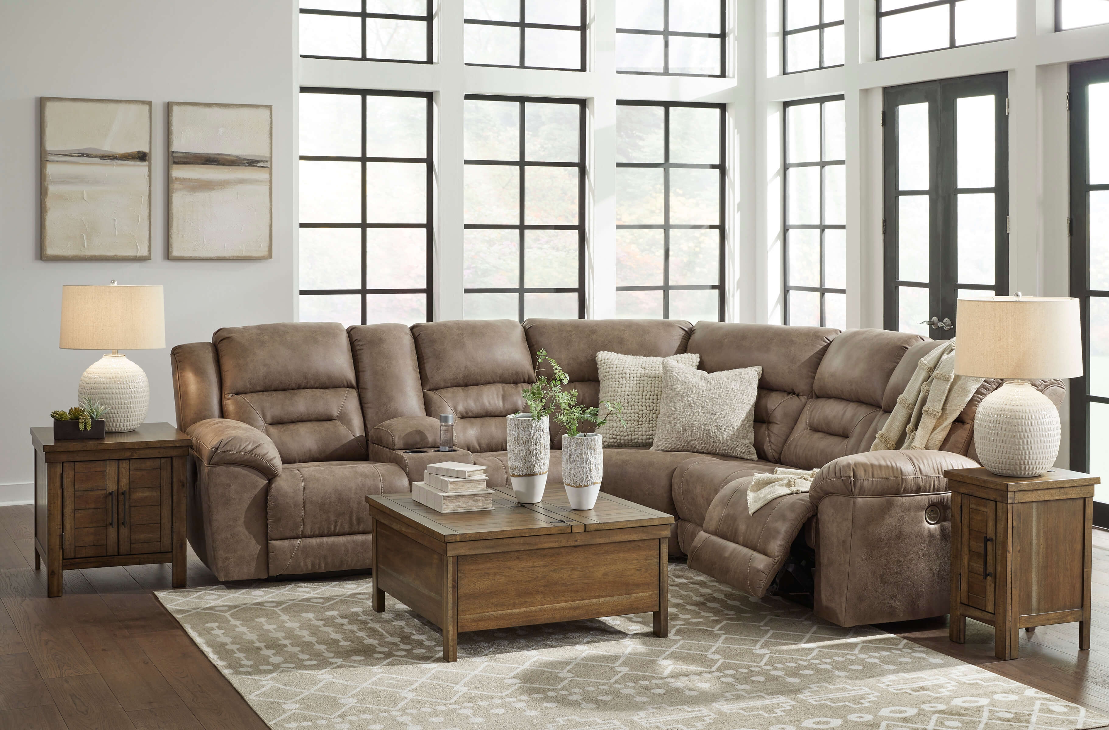 Ravenel 3-Piece Polyester/PU Power Reclining Sectional Sofa, Left Arm Facing