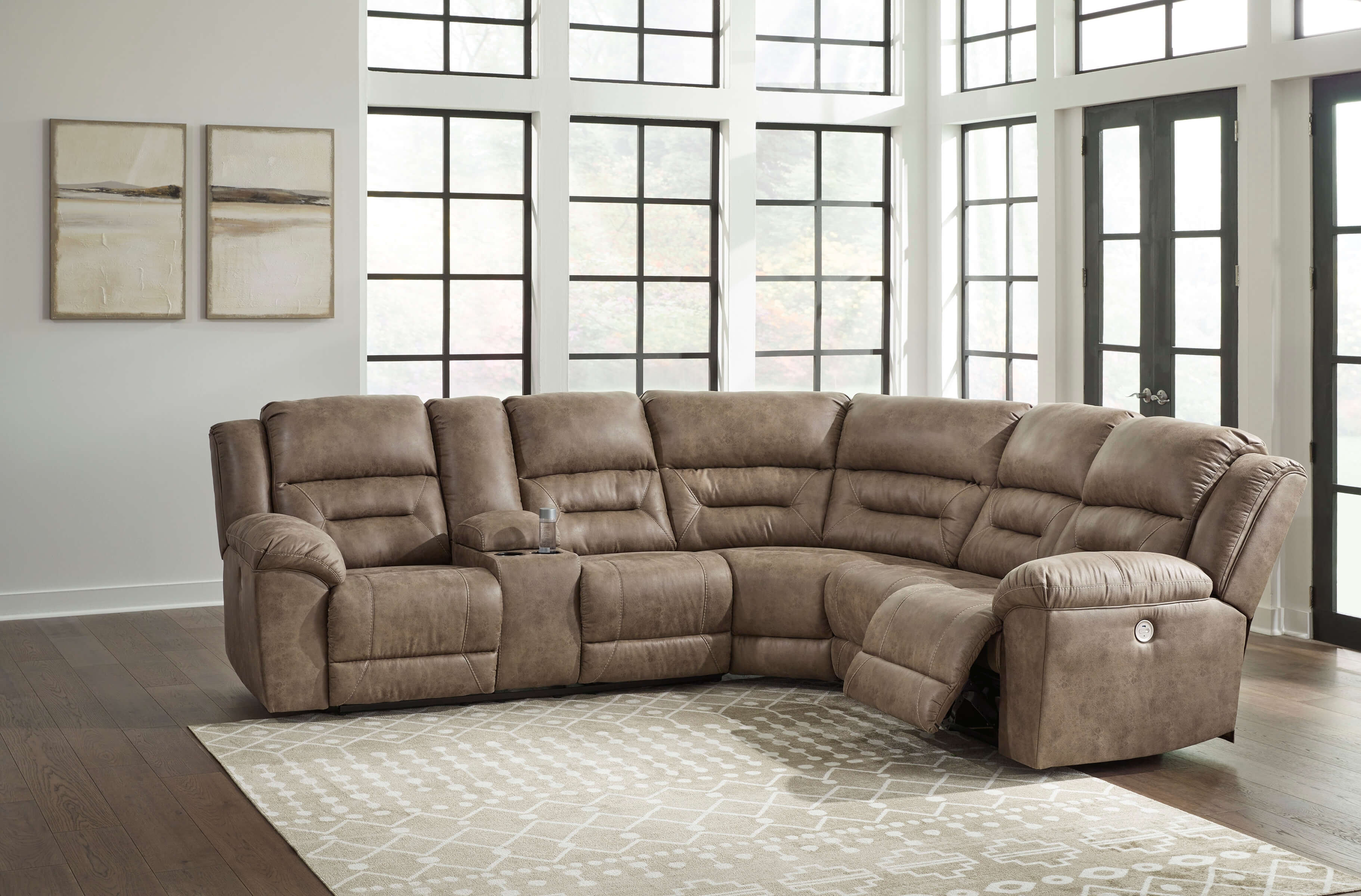 Ravenel 3-Piece Polyester/PU Power Reclining Sectional Sofa, Left Arm Facing