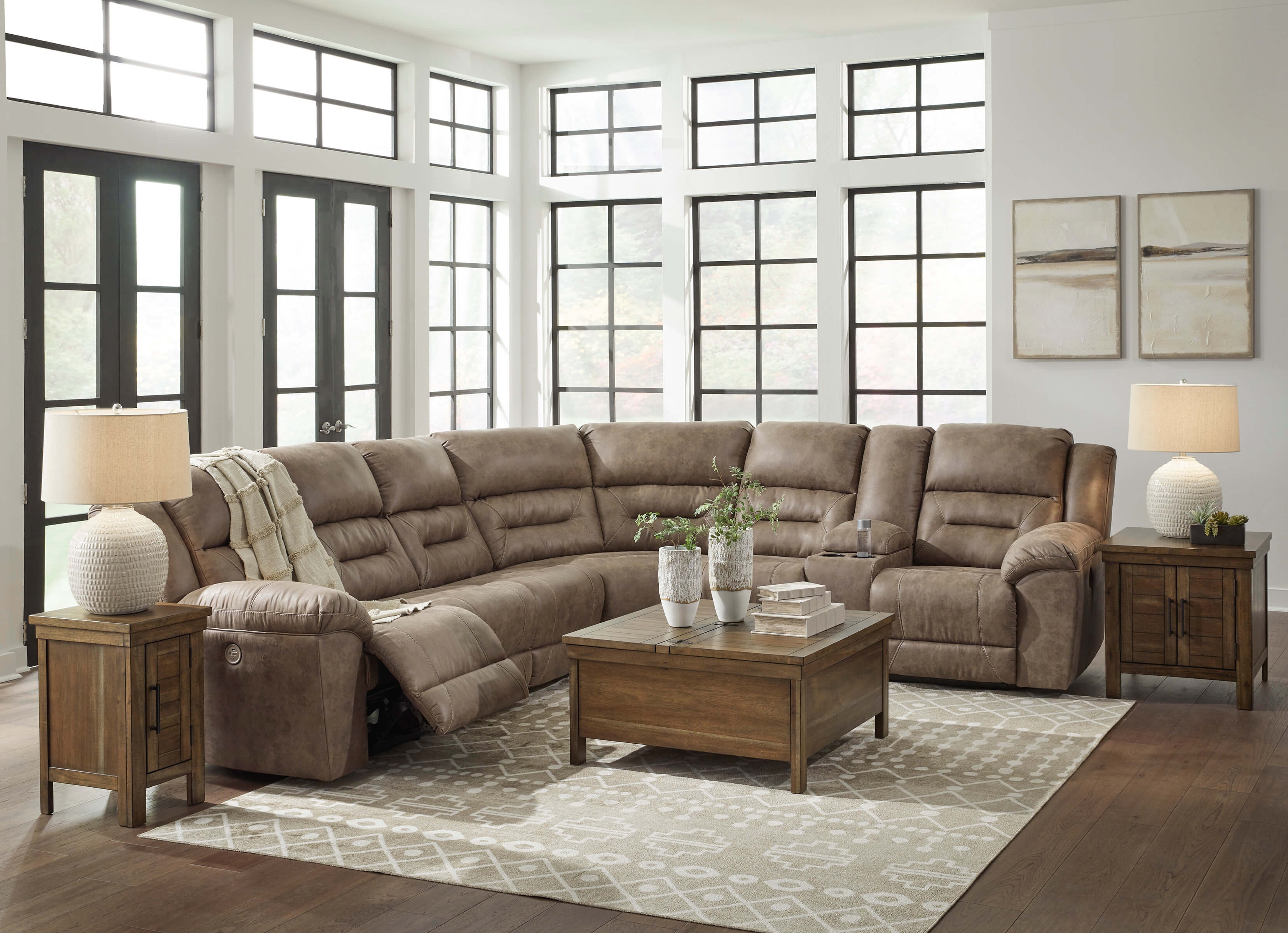 Ravenel 3-Piece Polyester/PU Power Reclining Sectional Sofa, Right Arm Facing