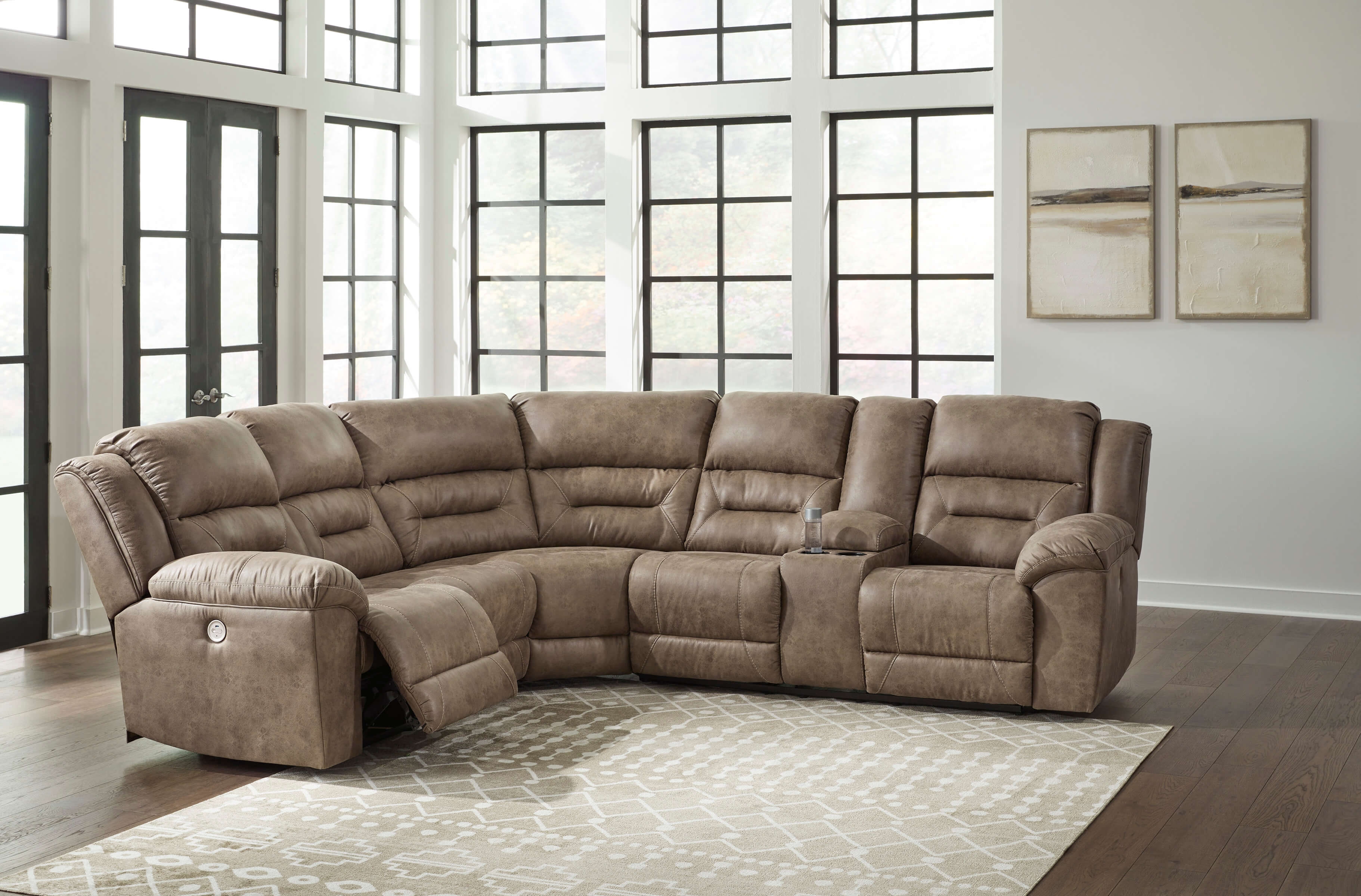 Ravenel 3-Piece Polyester/PU Power Reclining Sectional Sofa, Right Arm Facing