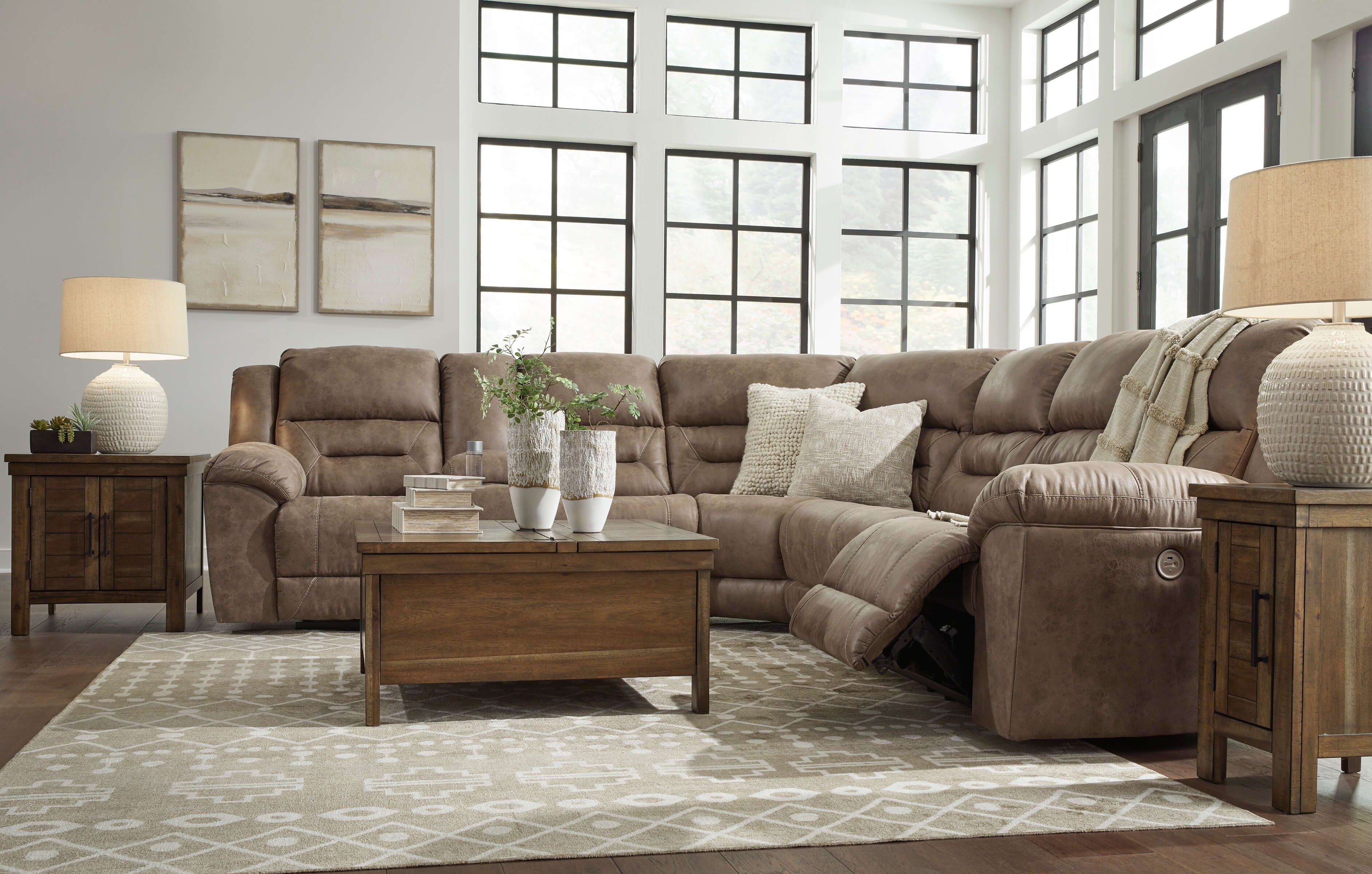 Ravenel 4-Piece Polyester/PU Power Reclining Sectional Sofa, Left Arm Facing