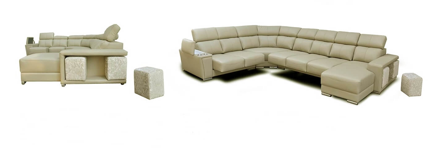 8312 Leather/Eco-Leather Sectional w/Sliding Seats, Right Arm Chaise by ESF Furniture