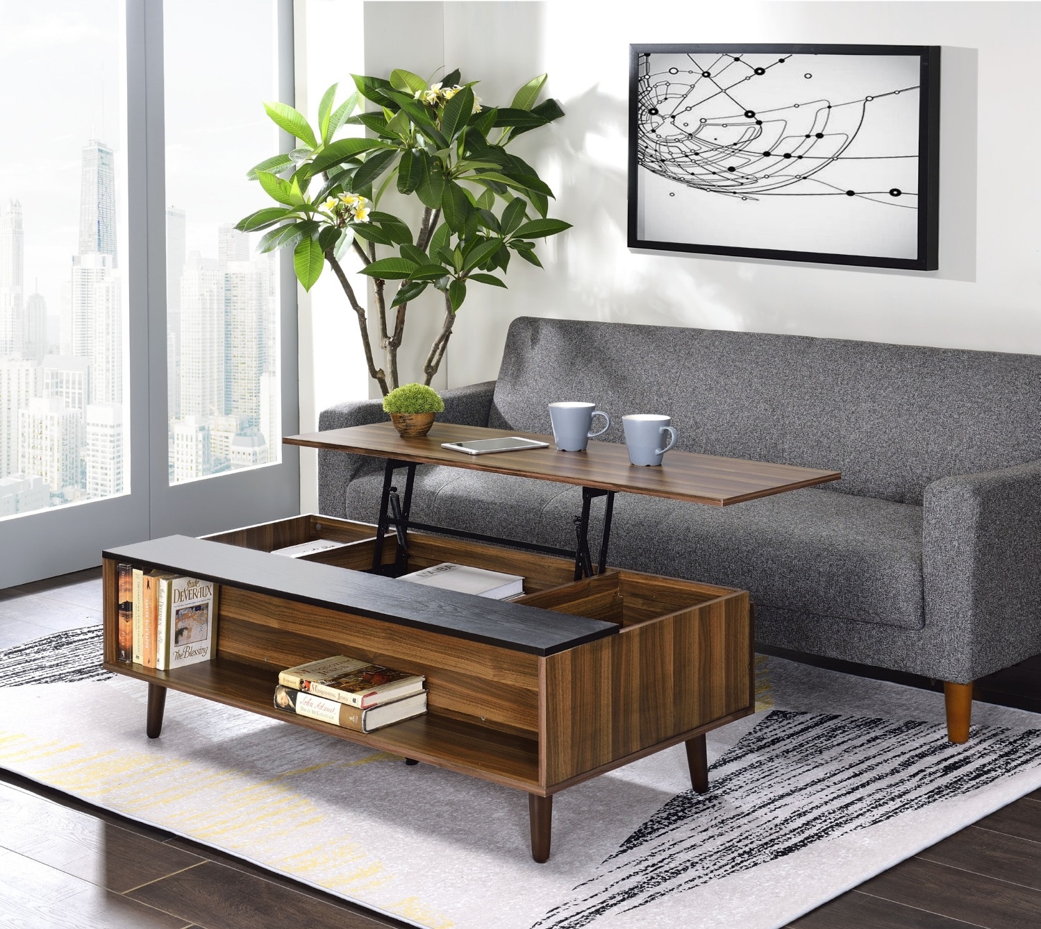 Avala Wood Rectangular Storage Lift Top Coffee Table