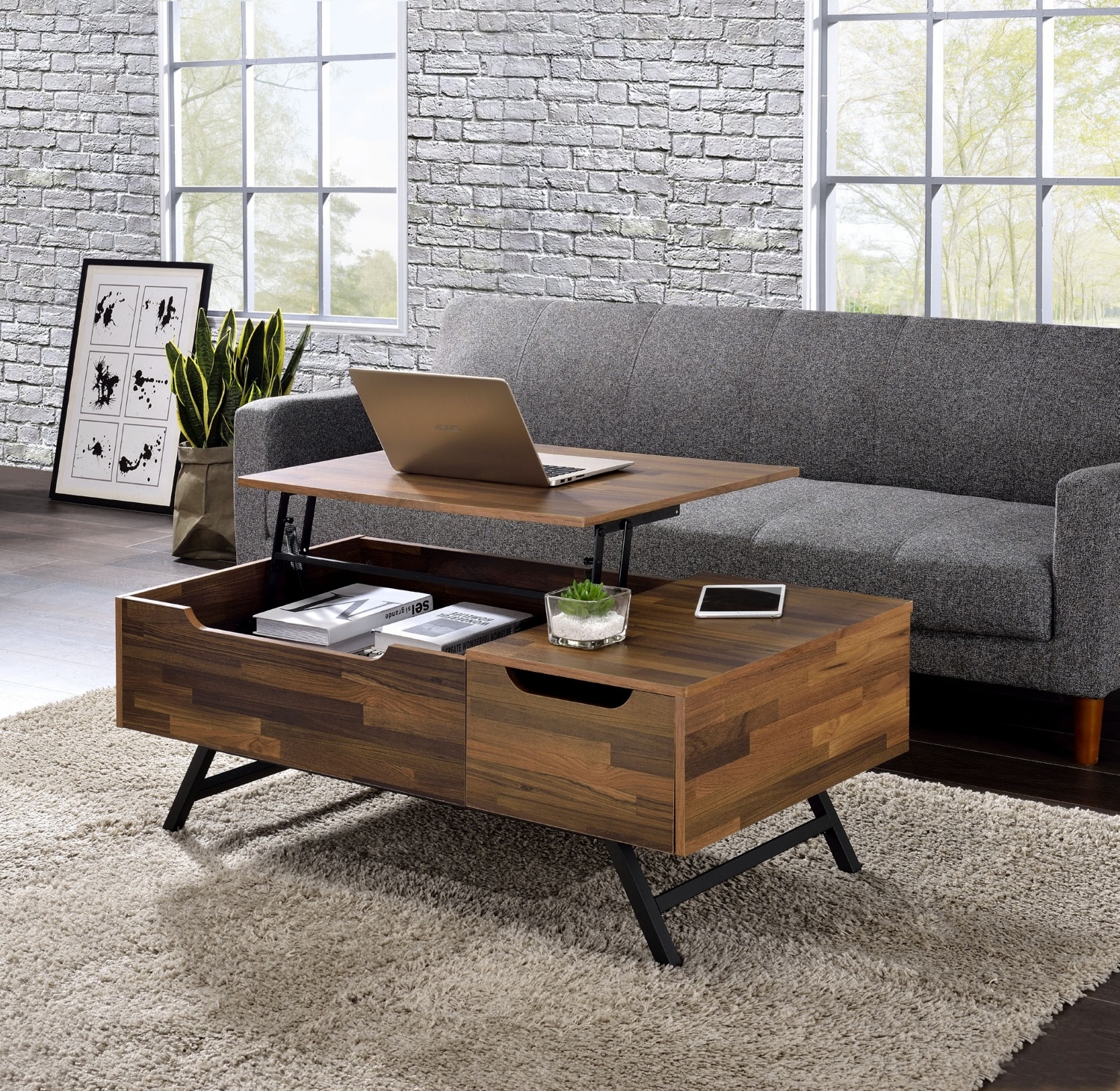 Throm Wood Rectangular Storage Coffee Table w/Lift Top & Drawer