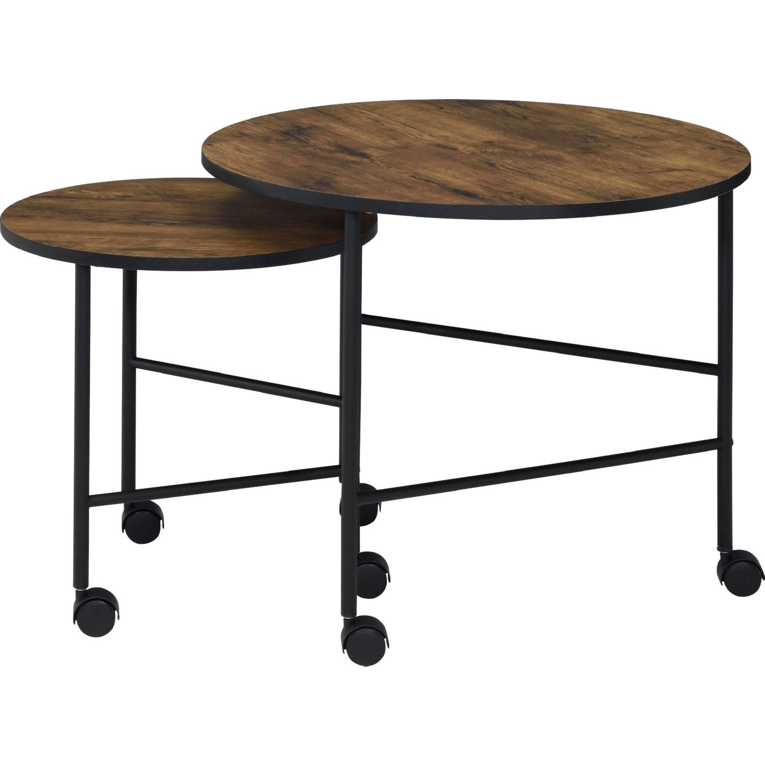 Oblis 2-Piece Wood/Metal Round Nesting Coffee Table w/Castors