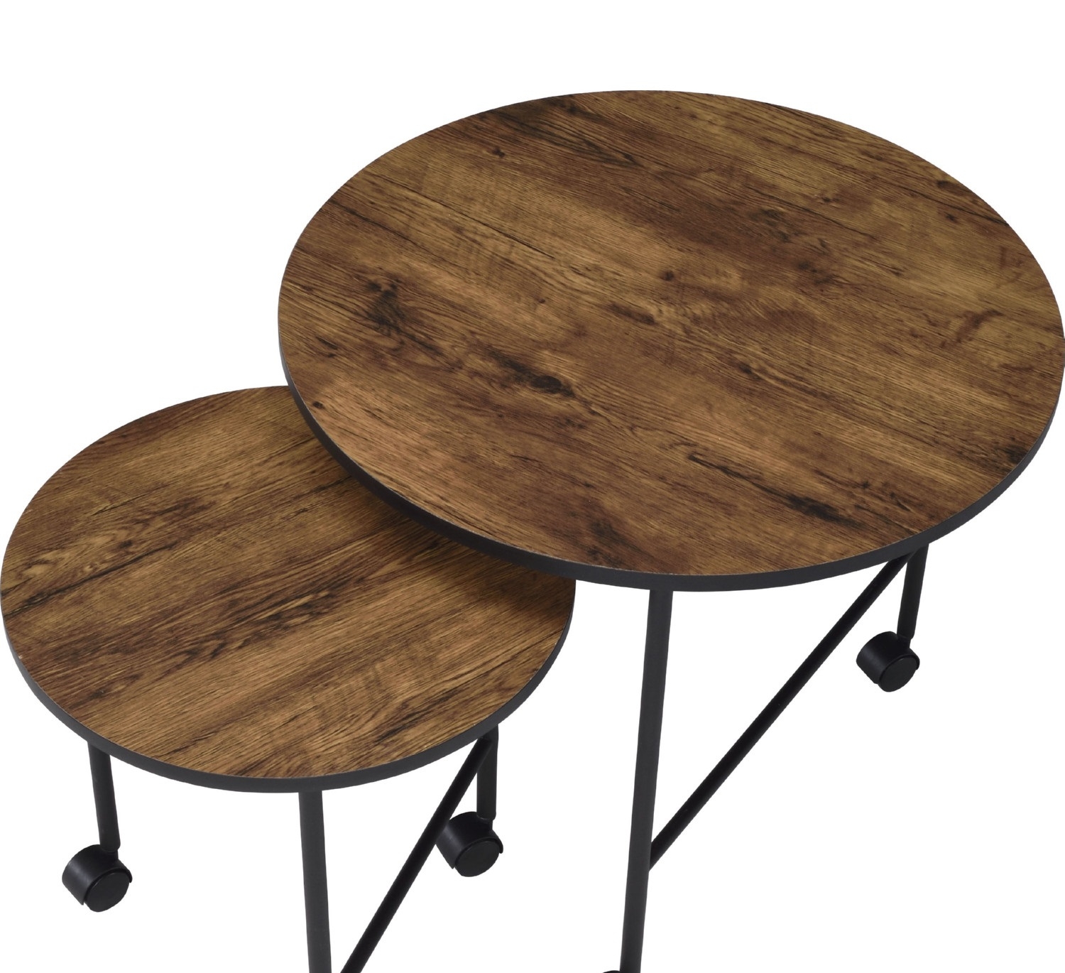 Oblis 2-Piece Wood/Metal Round Nesting Coffee Table w/Castors