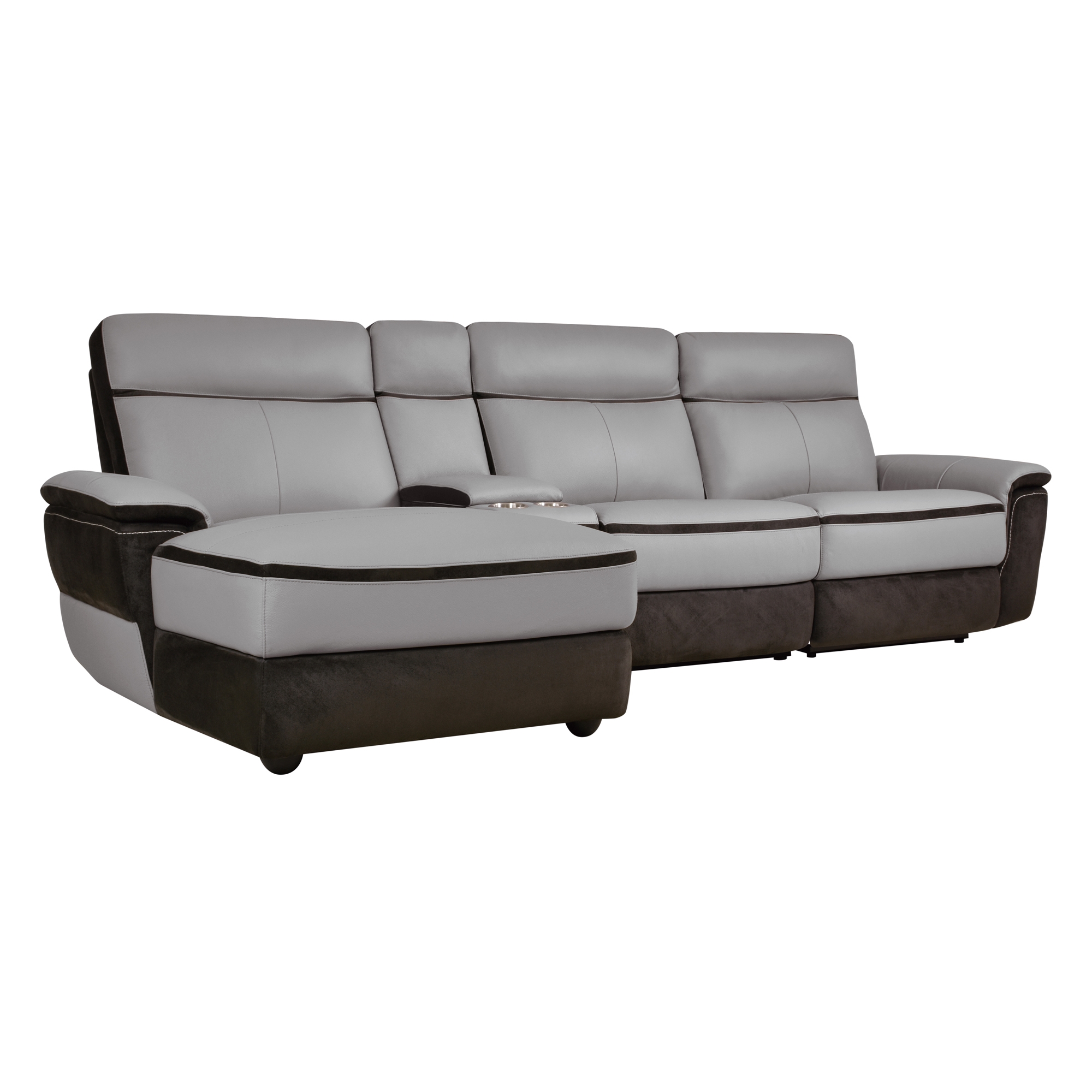 Laertes 4-Piece Leather/Fabric Power Reclining Sectional, Left Chaise Facing