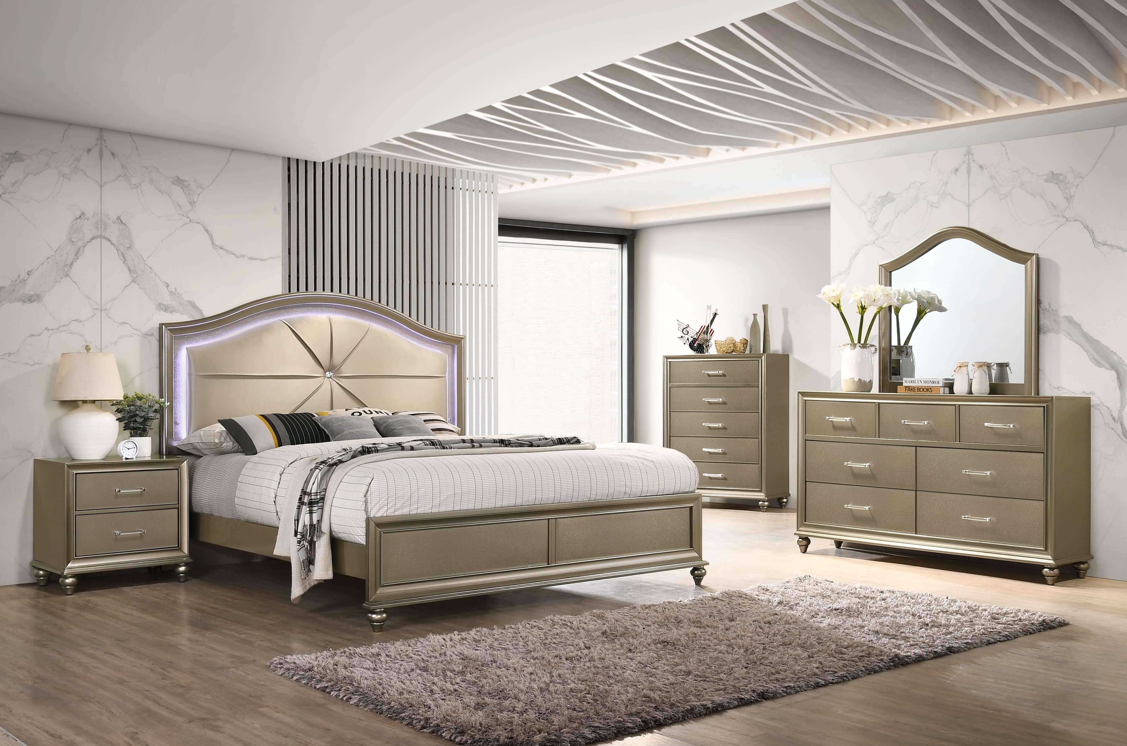 SM 8318G Wood Panel LED Bedroom Set
