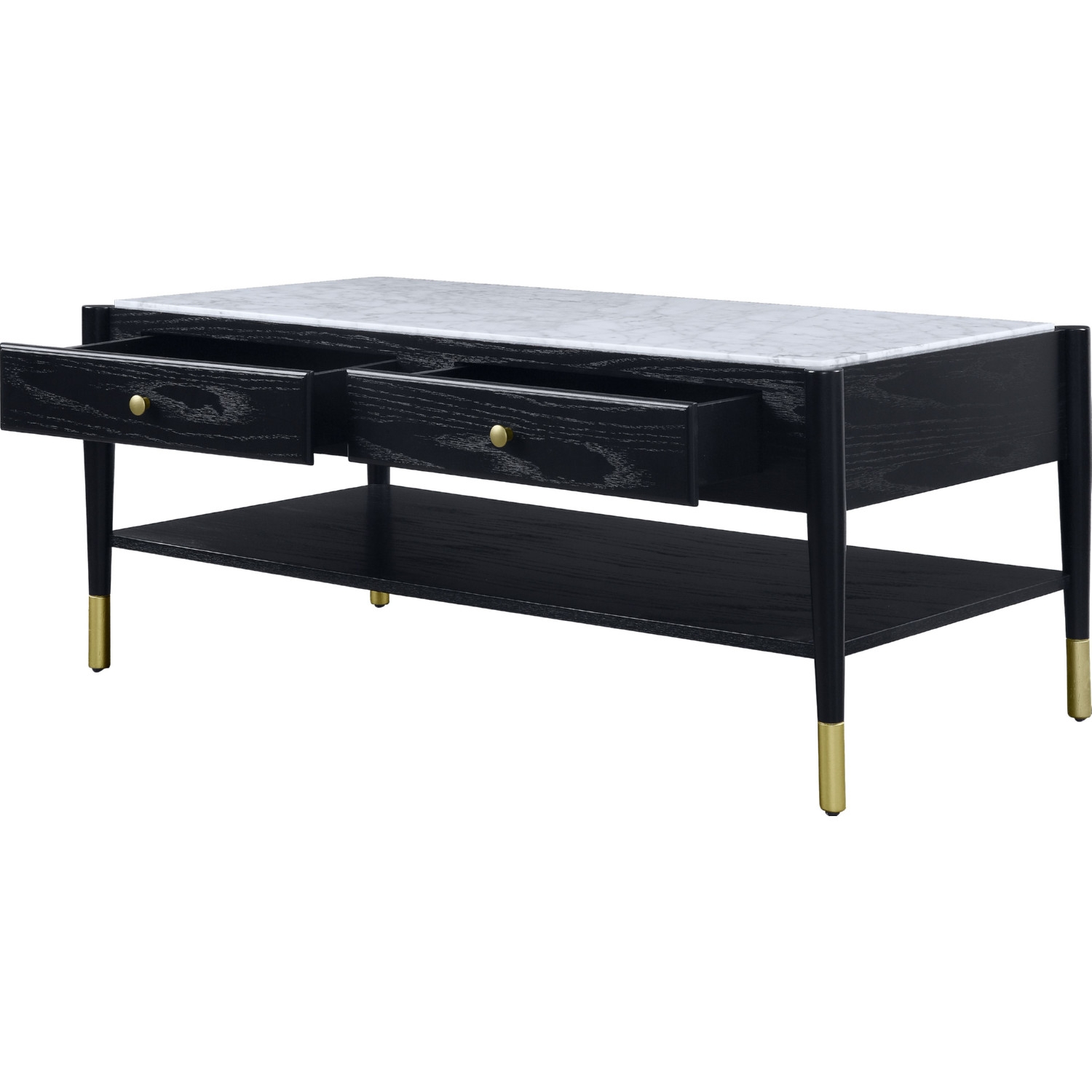 Atalia Marble/Wood Rectangular Storage Coffee Table Set