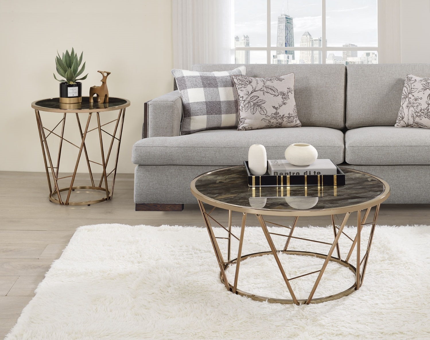 Cicatrix Faux Marble Round End Table
