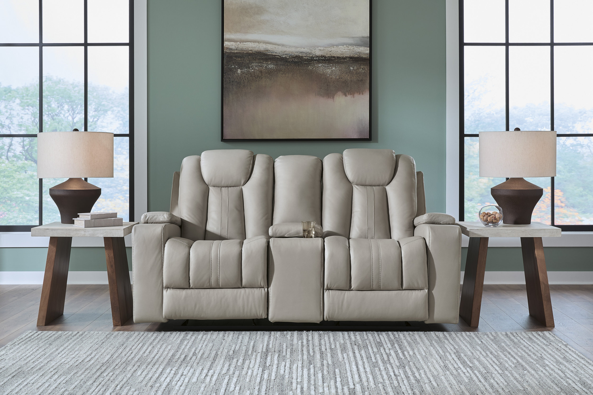 Elevate Edges Faux Leather Glider Reclining Loveseat with Console