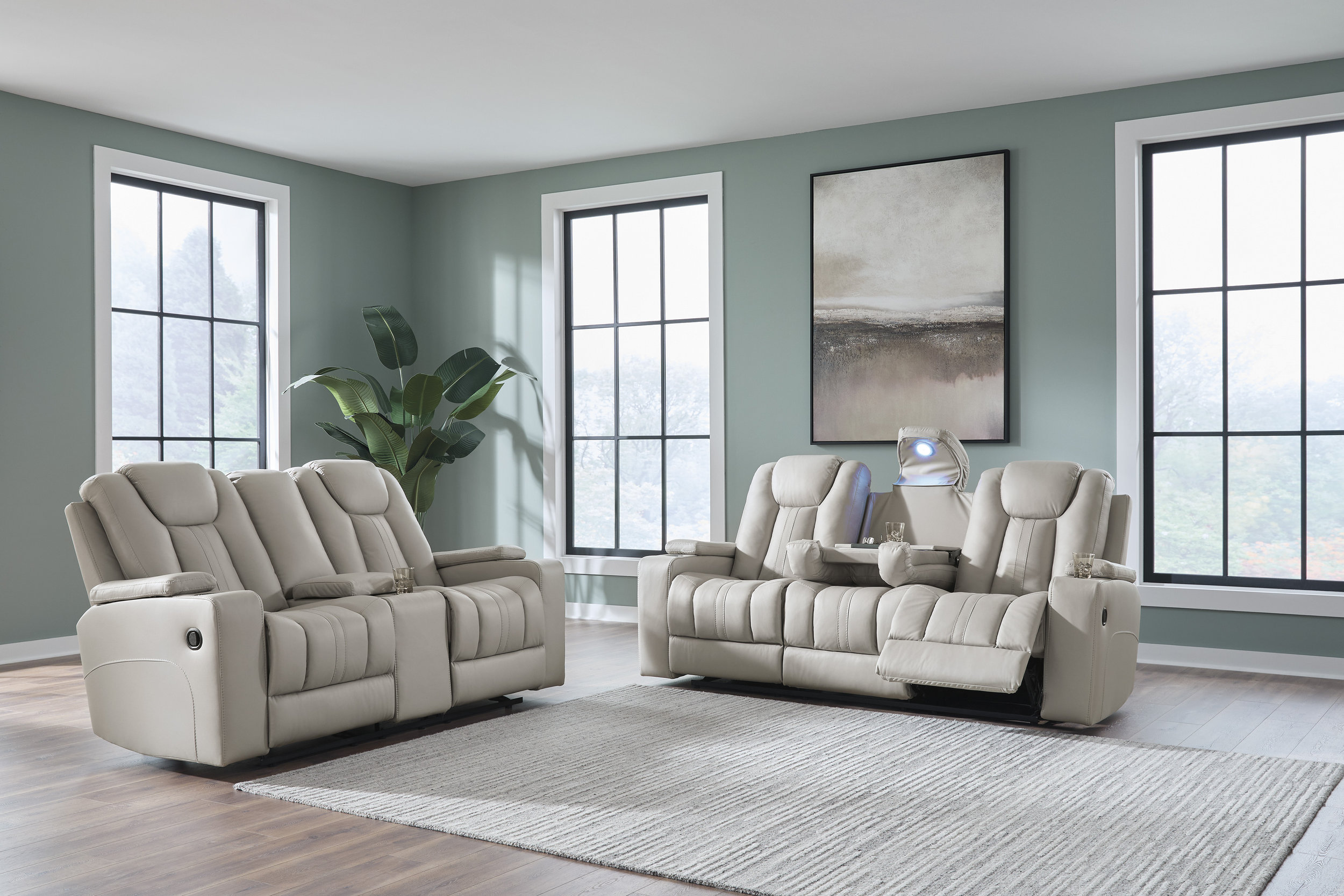 Elevate Edgesn Faux Leather Reclining Living Room Set with Drop Down Table