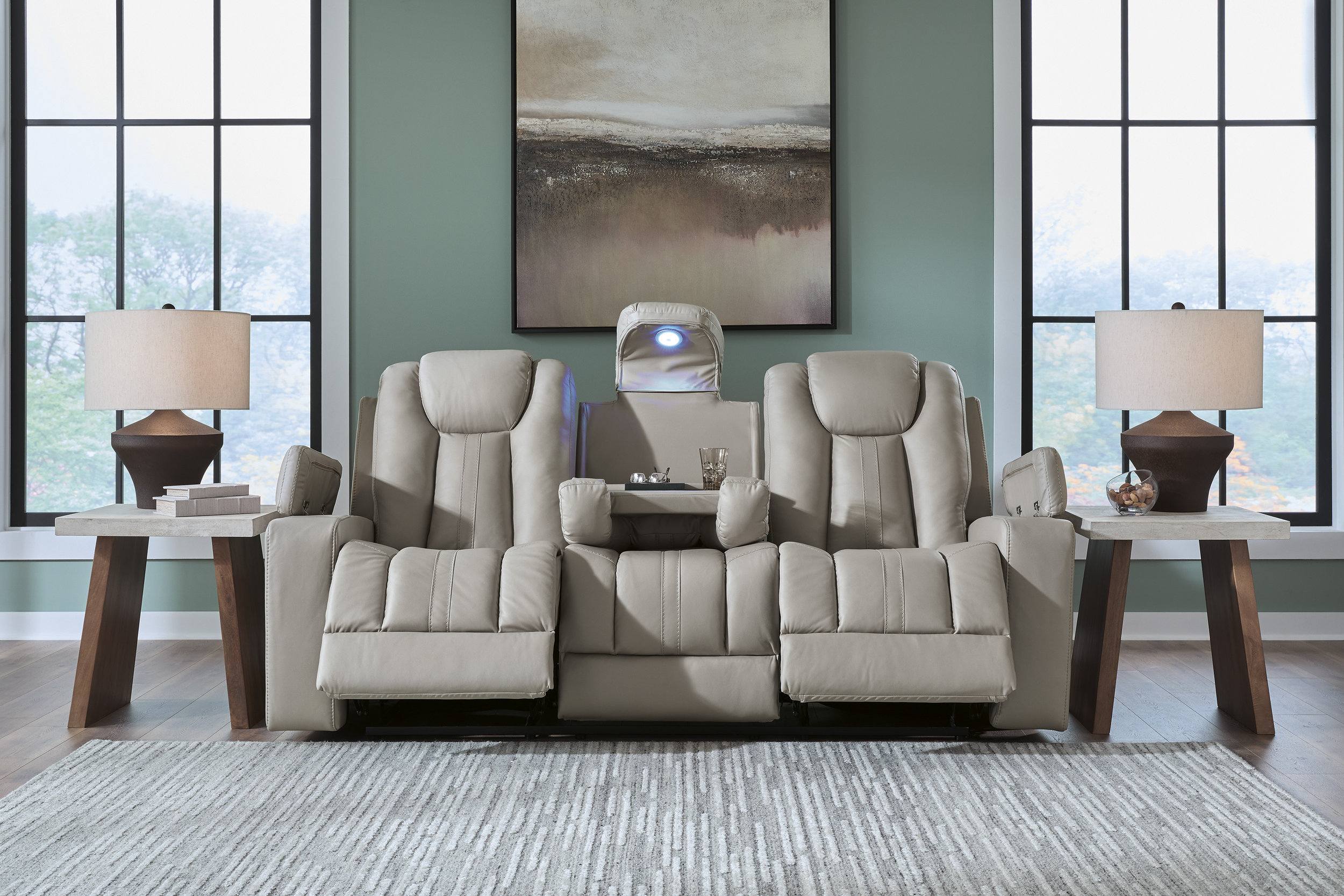 Elevate Edgesn Faux Leather Reclining Living Room Set with Drop Down Table