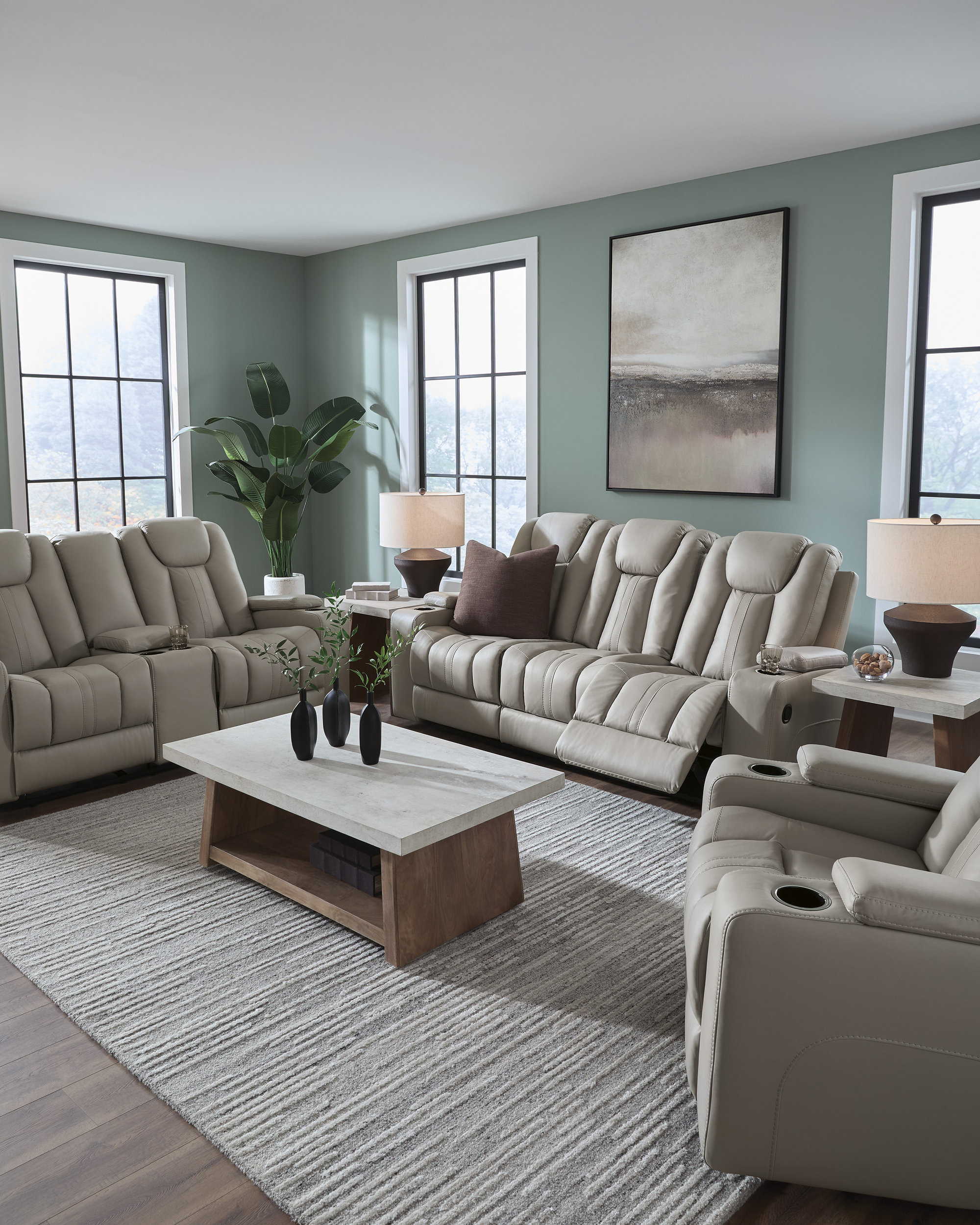 Elevate Edgesn Faux Leather Reclining Living Room Set with Drop Down Table