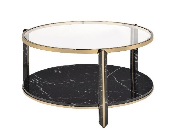 Thistle Glass/Faux Marble Round Coffee Table Set