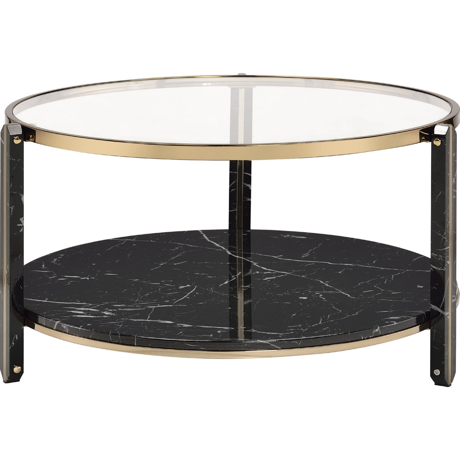 Thistle Glass/Faux Marble Round Coffee Table Set