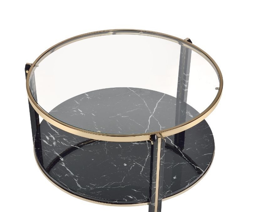 Thistle Glass/Faux Marble Round Coffee Table Set