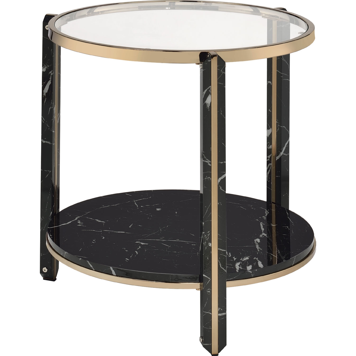 Thistle Glass/Faux Marble Round Coffee Table Set