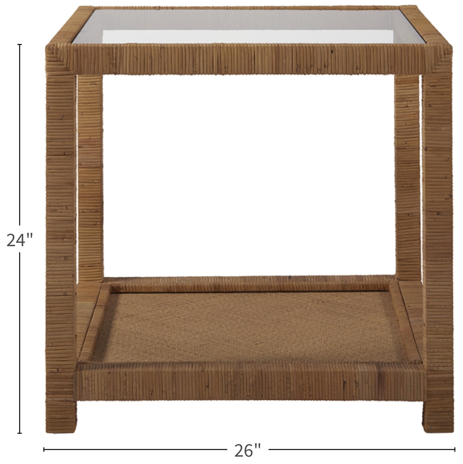 Long Key Glass/Rattan Square End Table