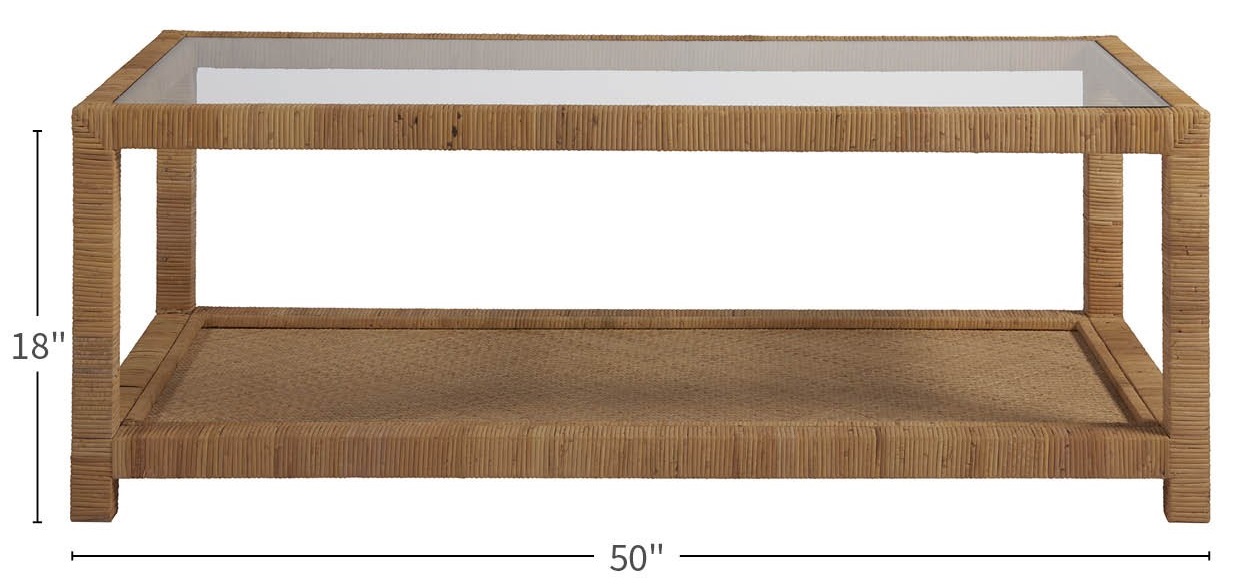 Long Key Rattan/Glass Rectangular Coffee Table