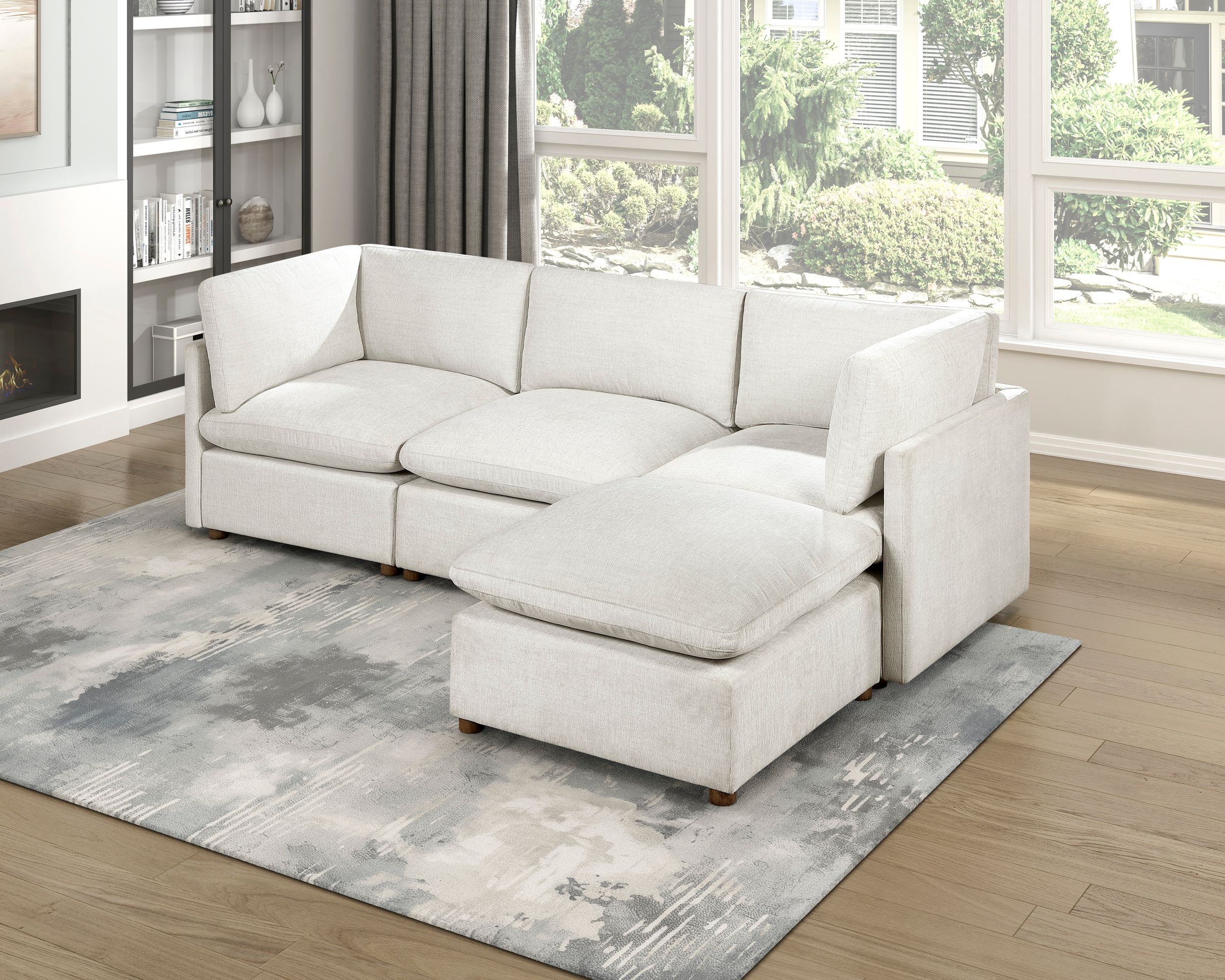 8338 U-Shaped Fabric 6-Piece Modular Sectional with Ottomans